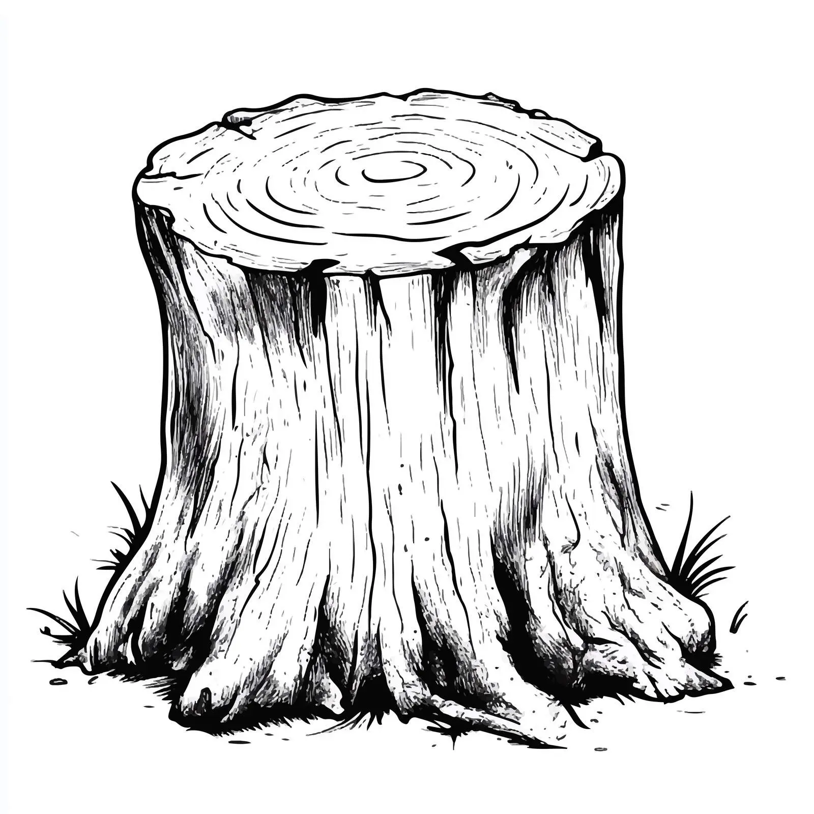 Wood Stump Cartoon Vector Illustration in Black and White — free download from Dotvec