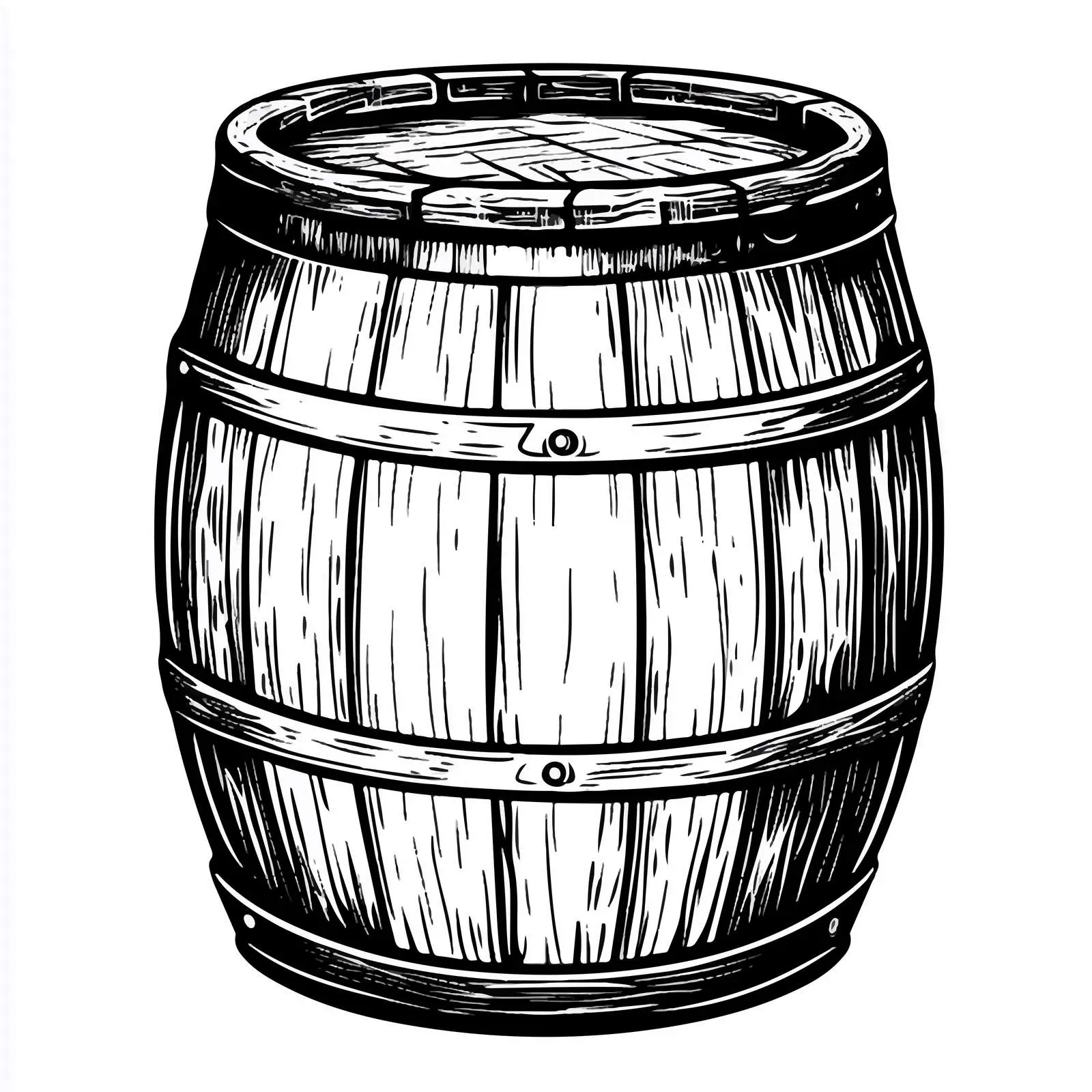 Cartoon Wooden Barrel Black and White Illustration — free download from Dotvec