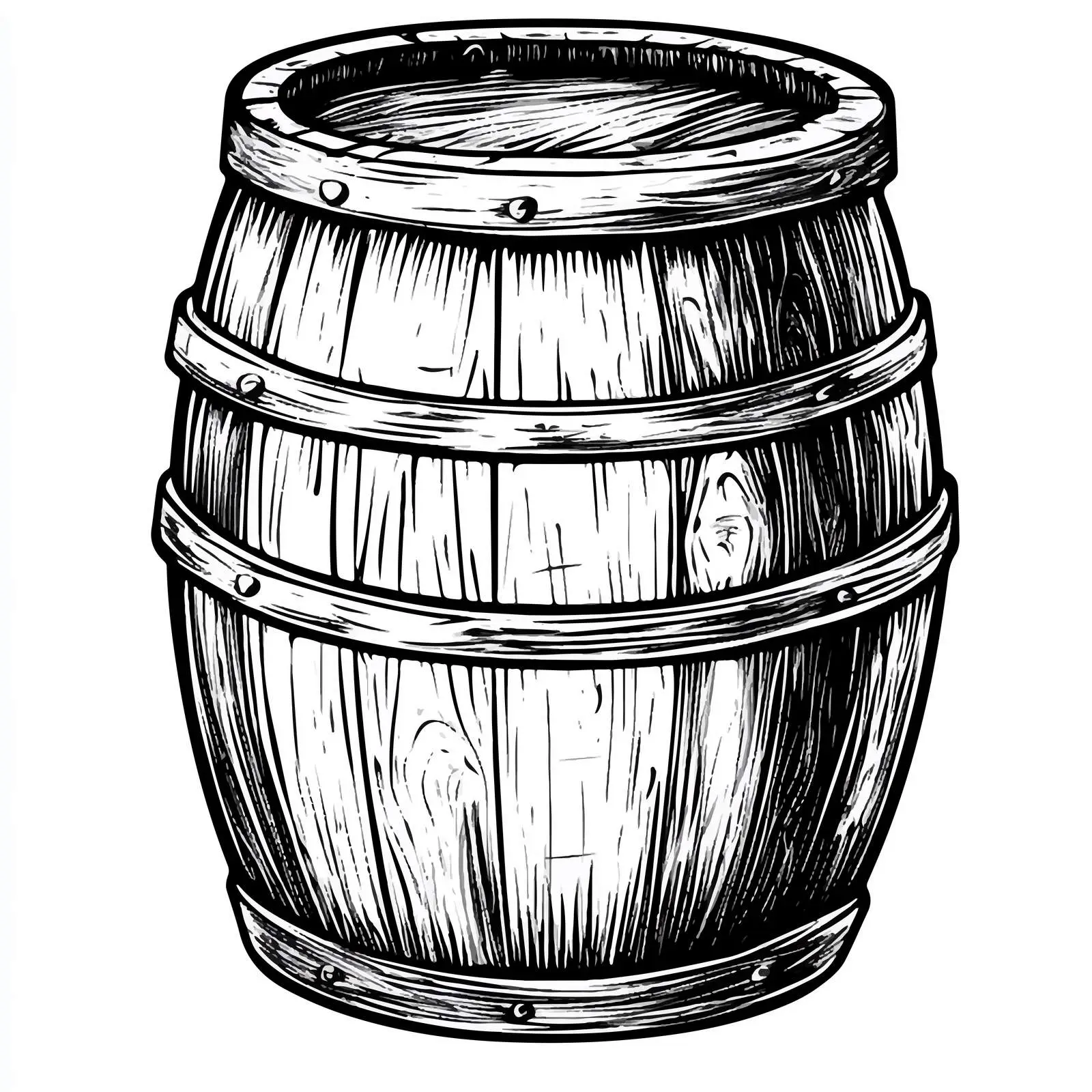 Black and White Cartoon Wooden Barrel Illustration — free download from Dotvec