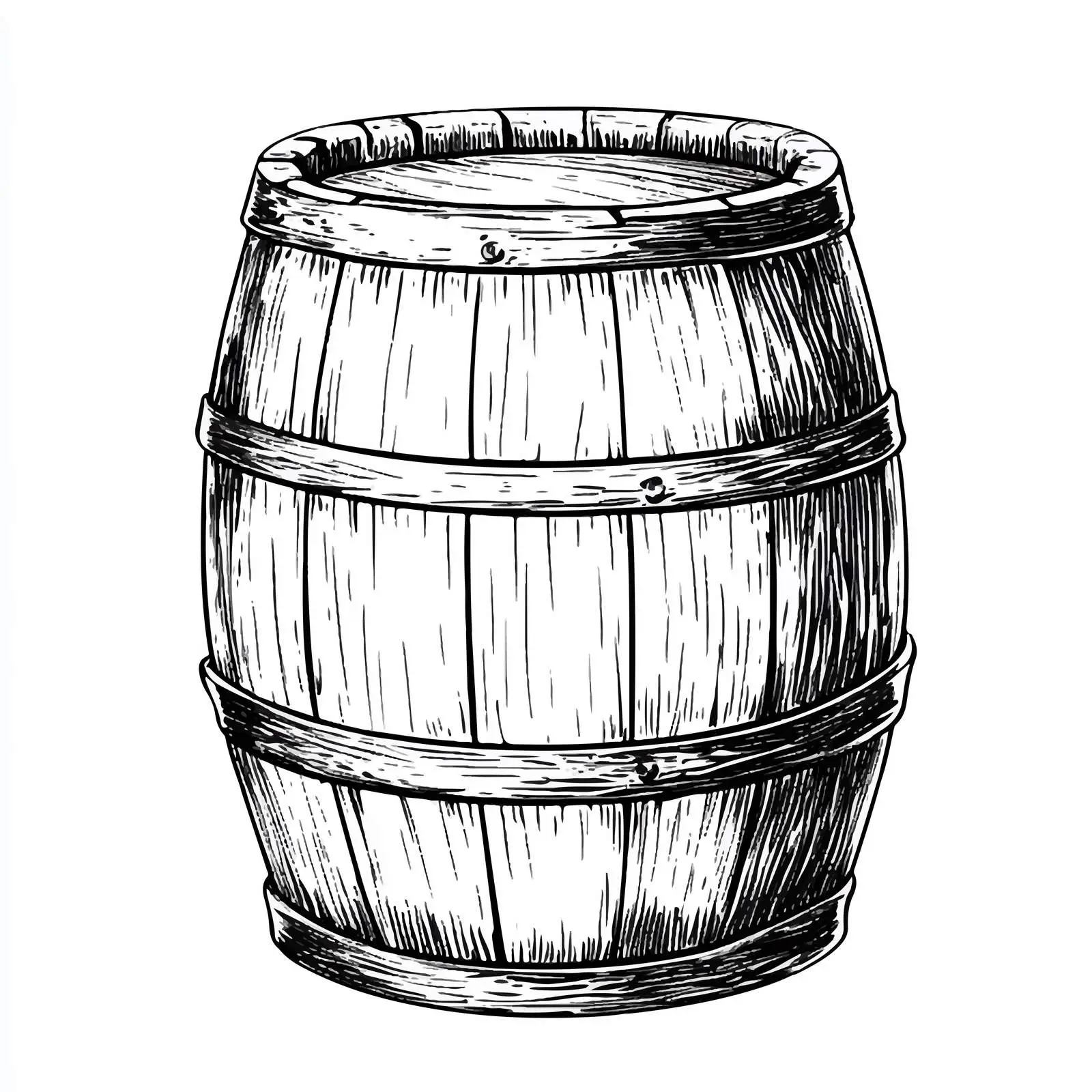 Wooden Barrel Cartoon Vector Illustration in Black and White — free download from Dotvec