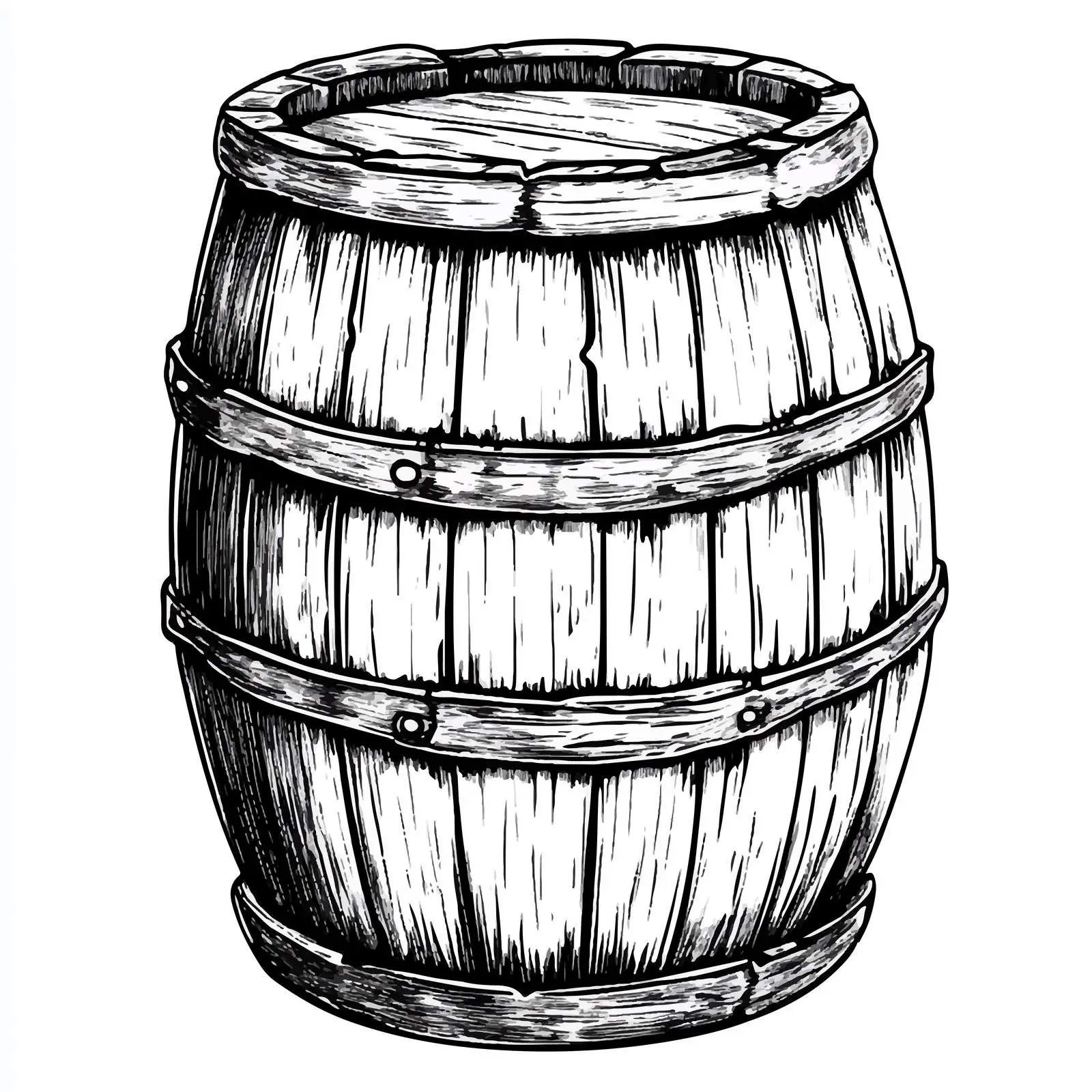 Black and White Cartoon Wooden Barrel Illustration — free download from Dotvec