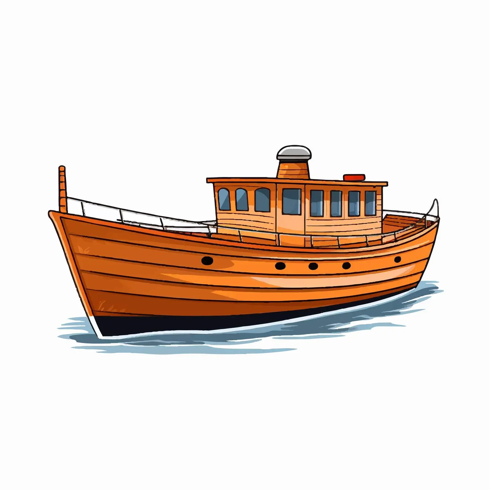 Cartoon Wooden Boat Line Vector Illustration – free yacht image from Dotvec
