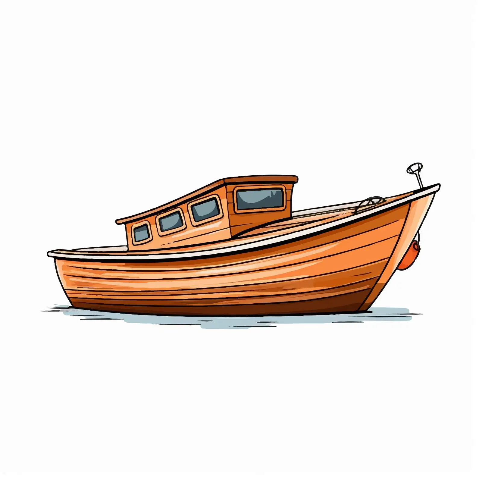 Cartoon Wooden Boat Line Vector Illustration — free download from Dotvec