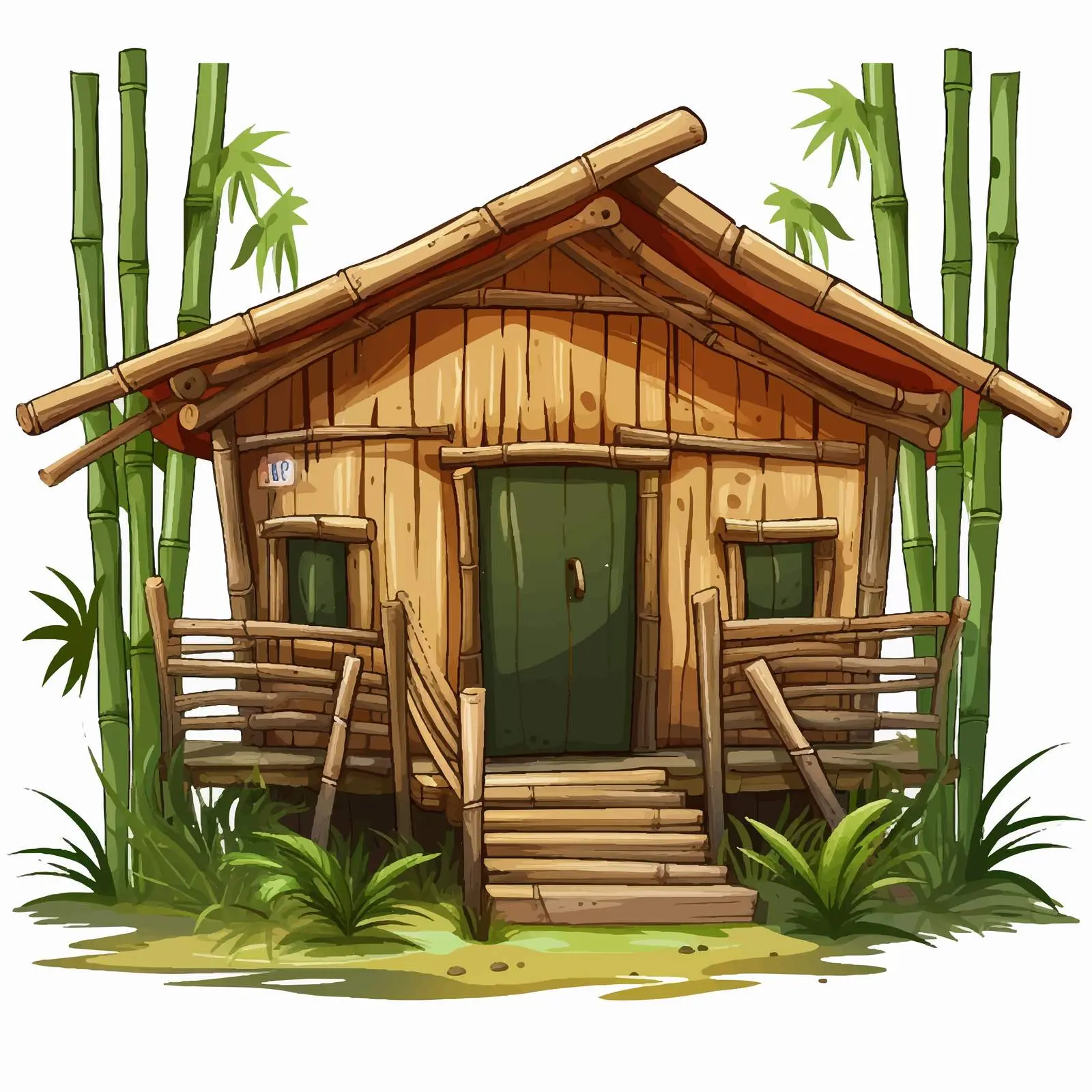 Wooden Cabin in Bamboo Forest Illustration — free download from Dotvec