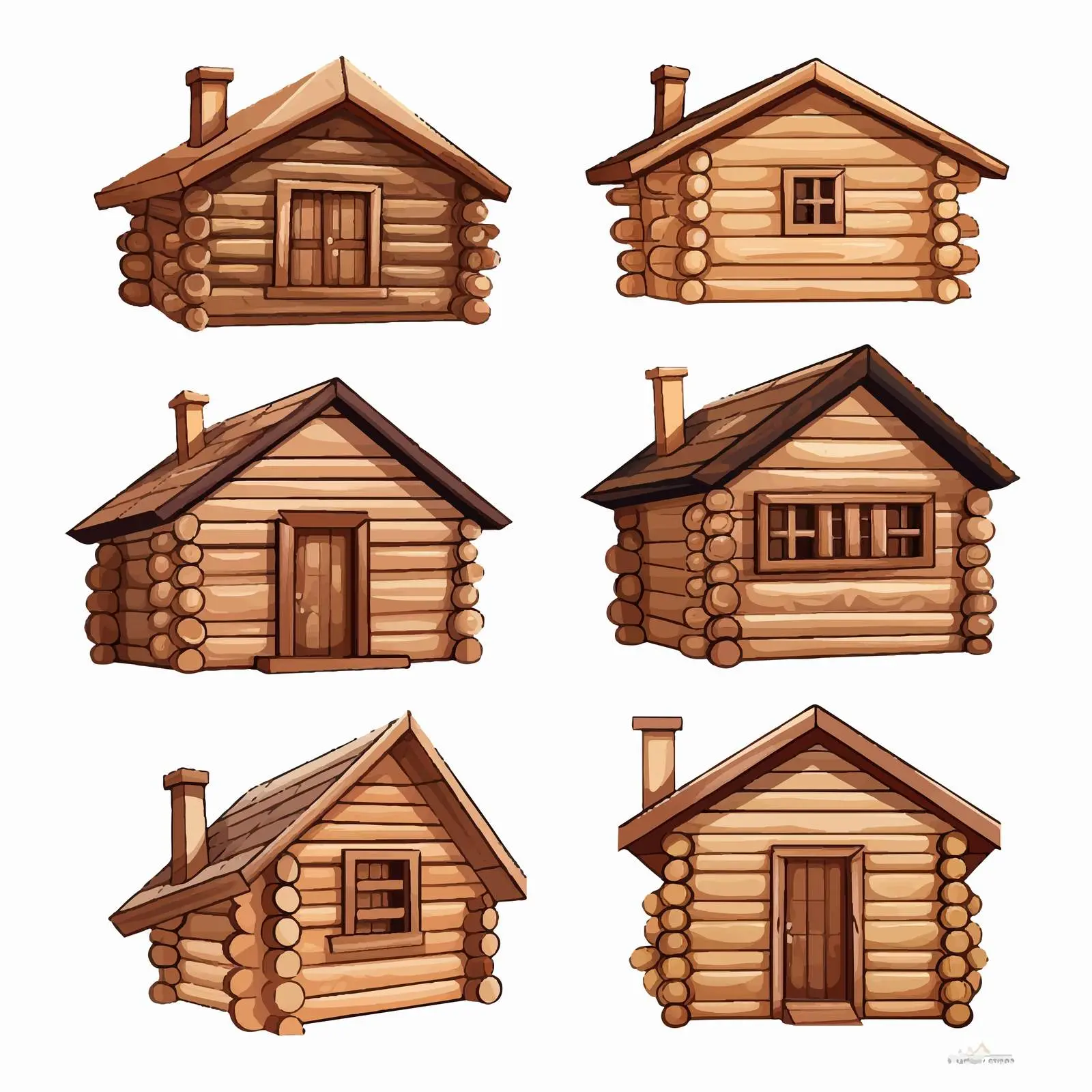 Cartoon Wooden Cabins on White Background — free download from Dotvec