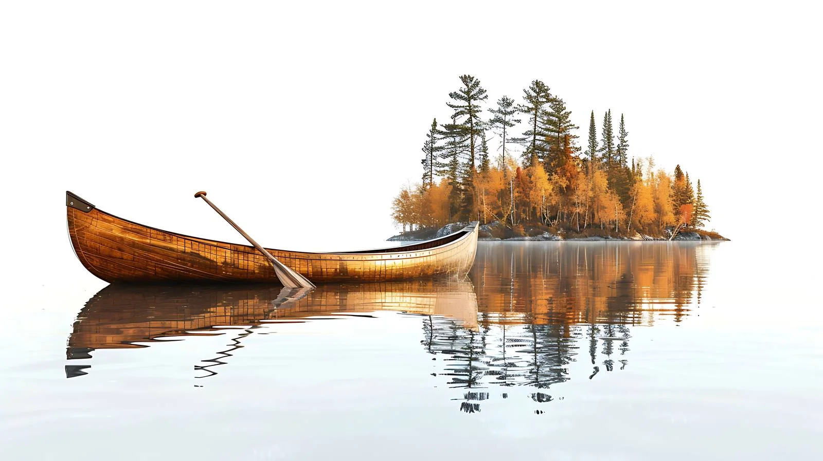 Tranquil wooden canoe glides on blue lake — free download from Dotvec