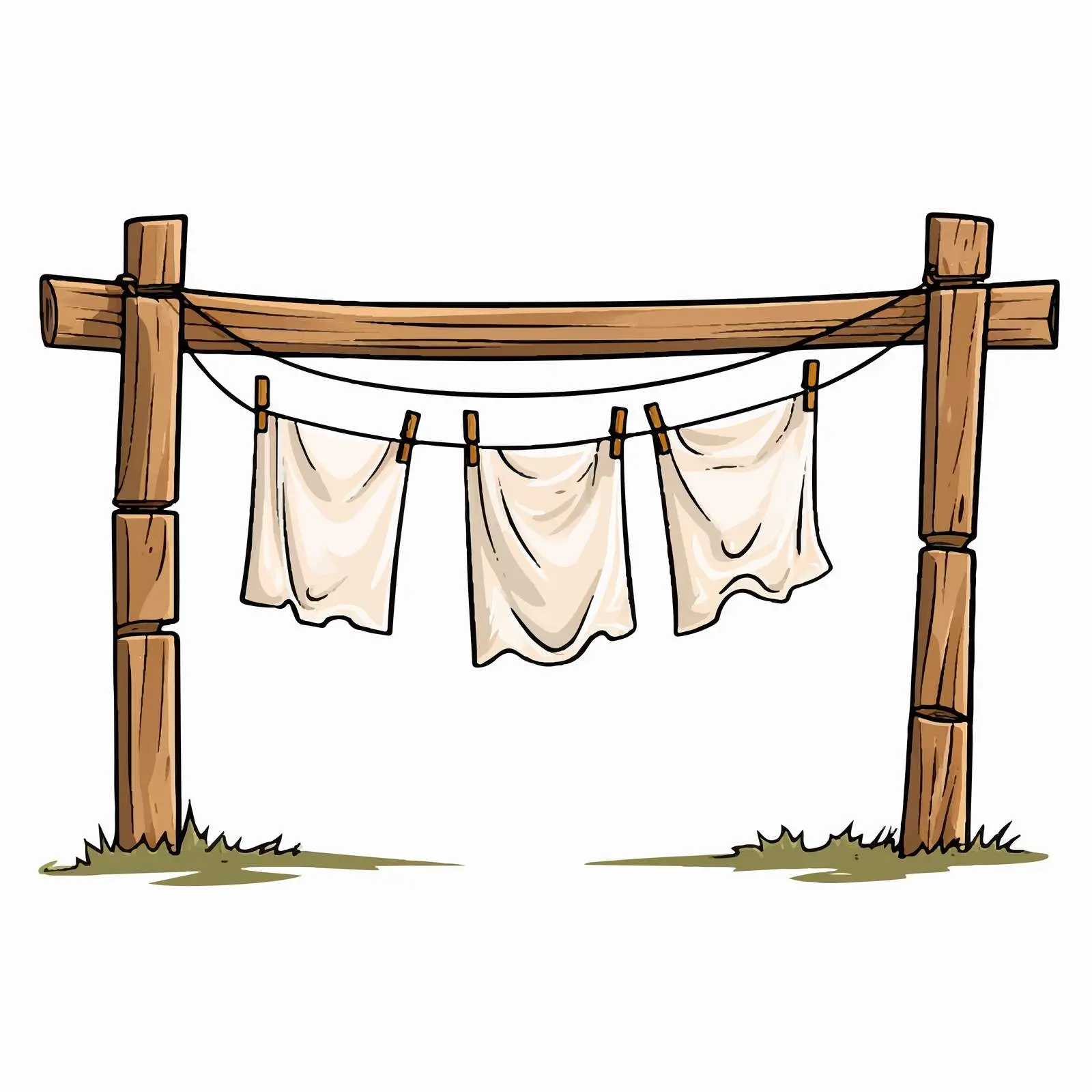 Cartoon Wooden Clothesline Outline Vector Illustration — free download from Dotvec