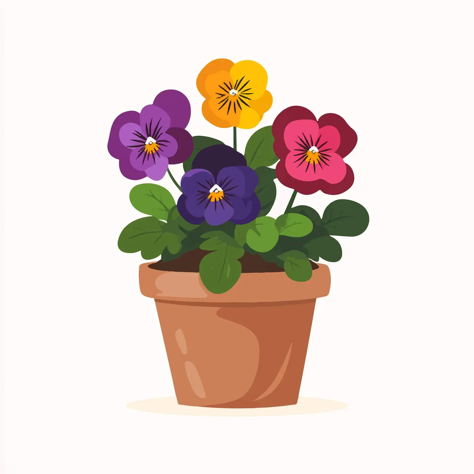 Multicolored Pansies in Wooden Flower Pot Vector — free download from Dotvec