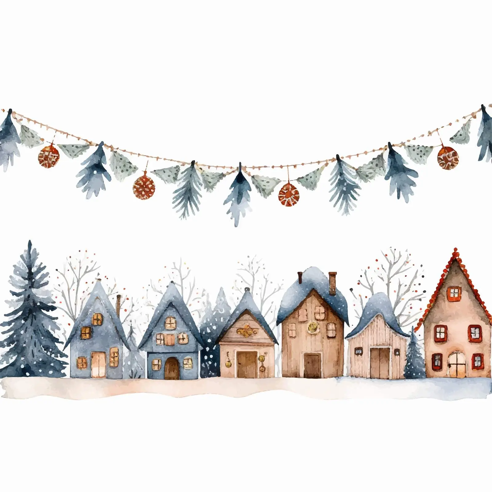 Wooden Garland with Houses and Snowflakes — free download from Dotvec