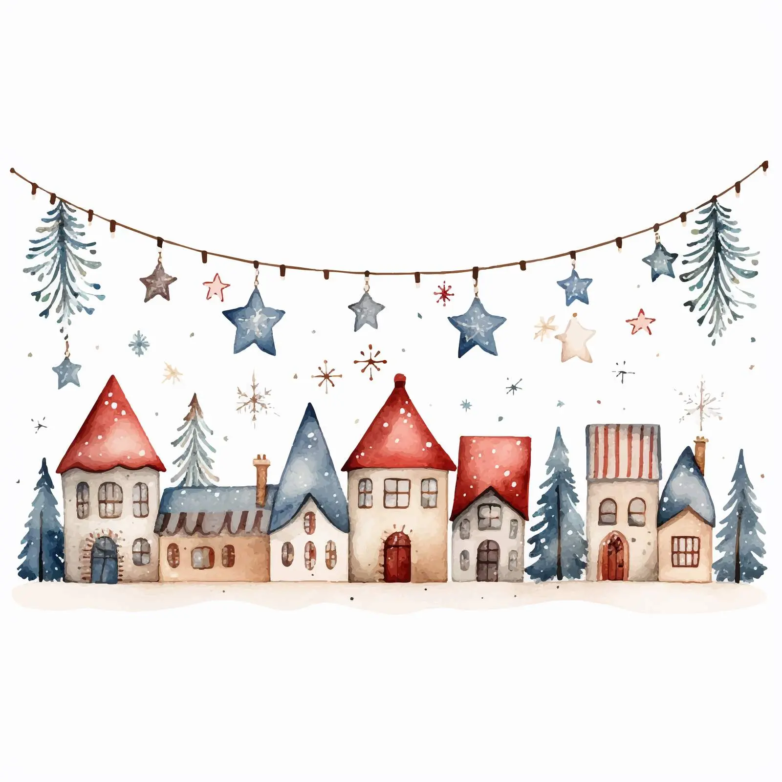 Wooden Garland with Houses and Snowflakes Illustration — free download from Dotvec
