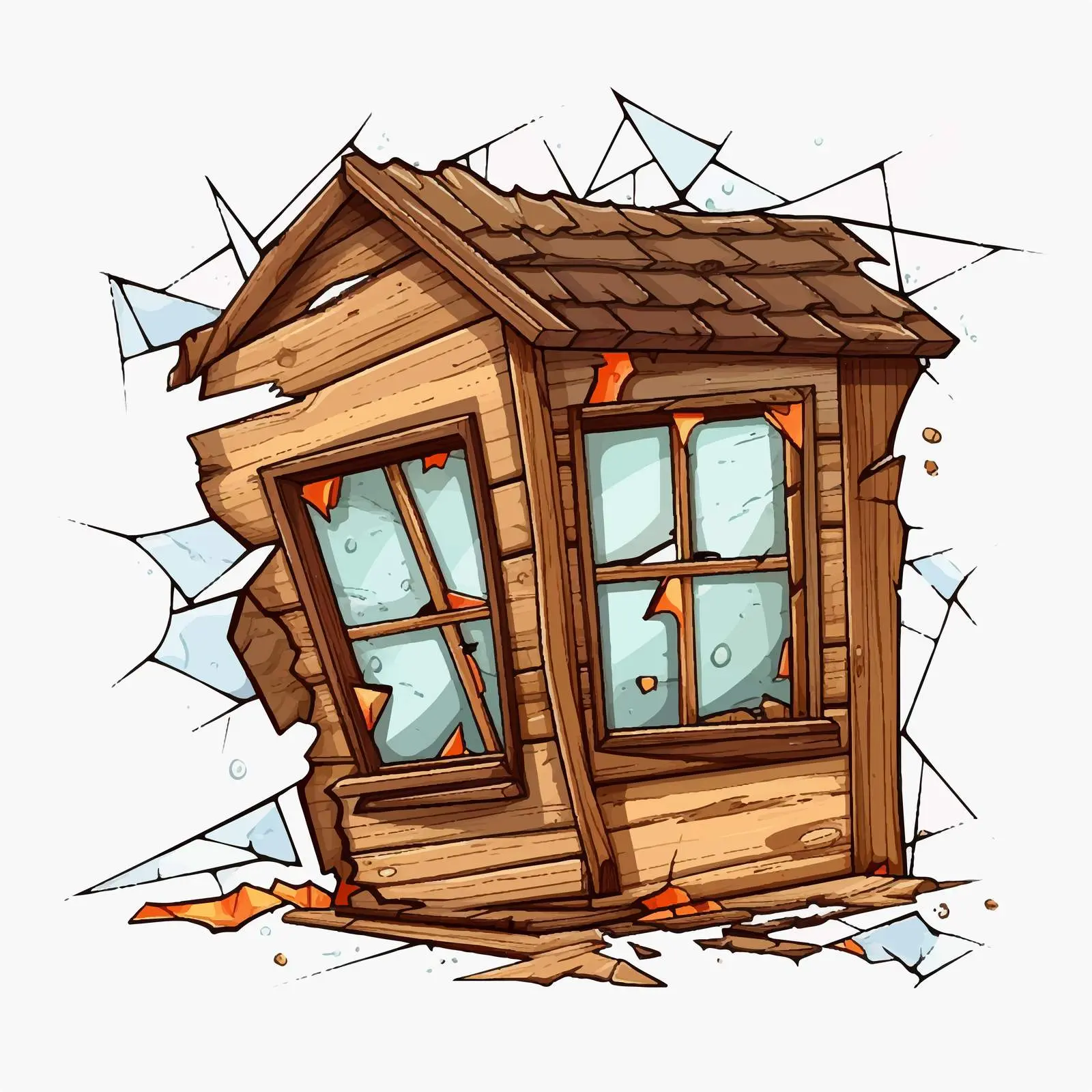 Broken Window Wooden House Illustration Vector — free download from Dotvec