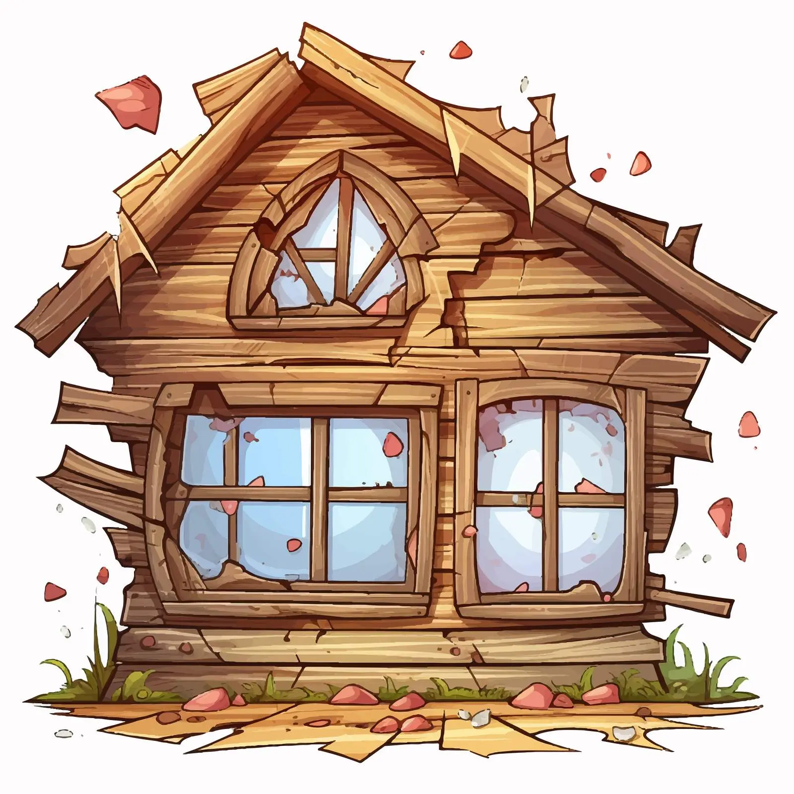 Wooden House Illustration with Broken Windows — free download from Dotvec