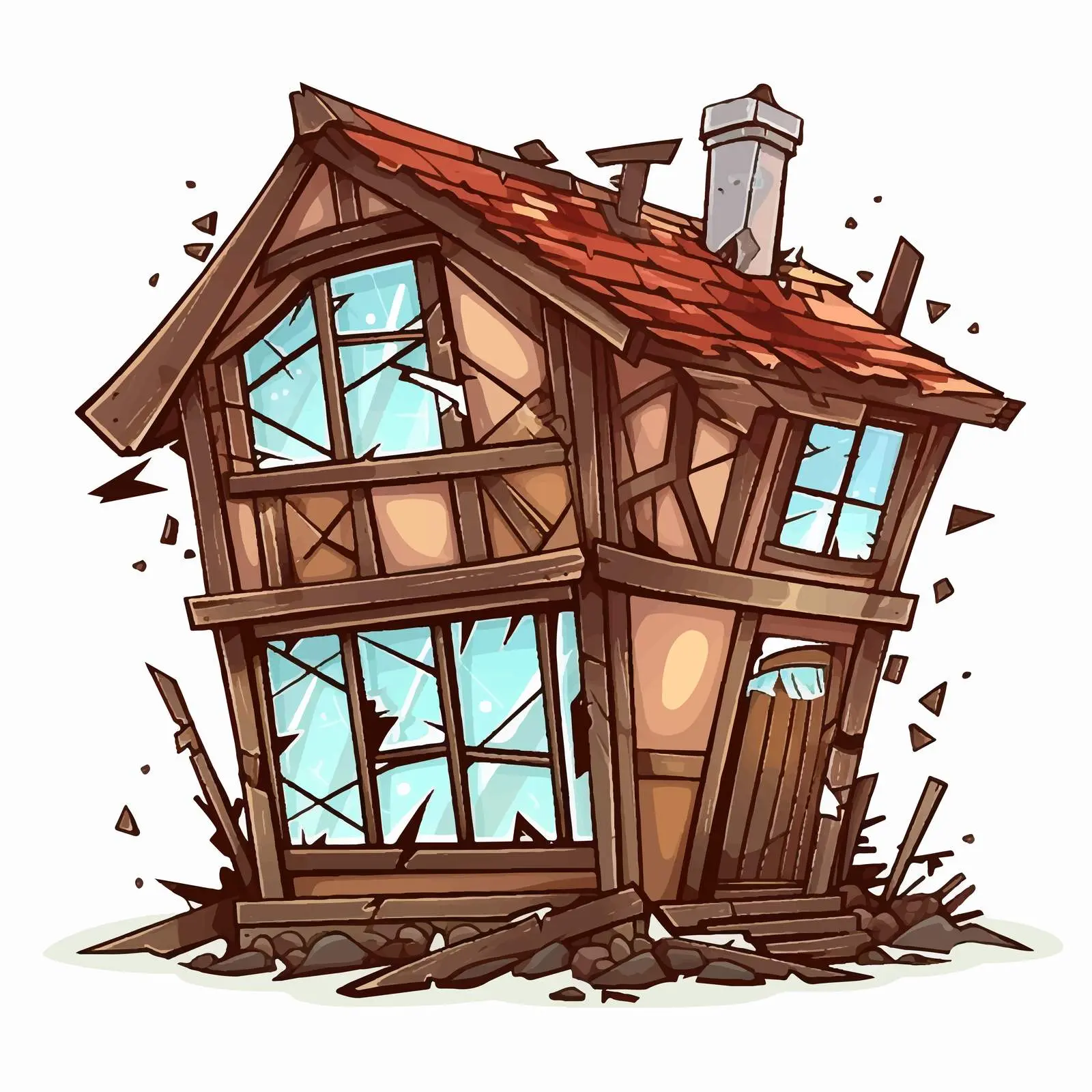 Wooden House with Broken Windows Illustration — free download from Dotvec