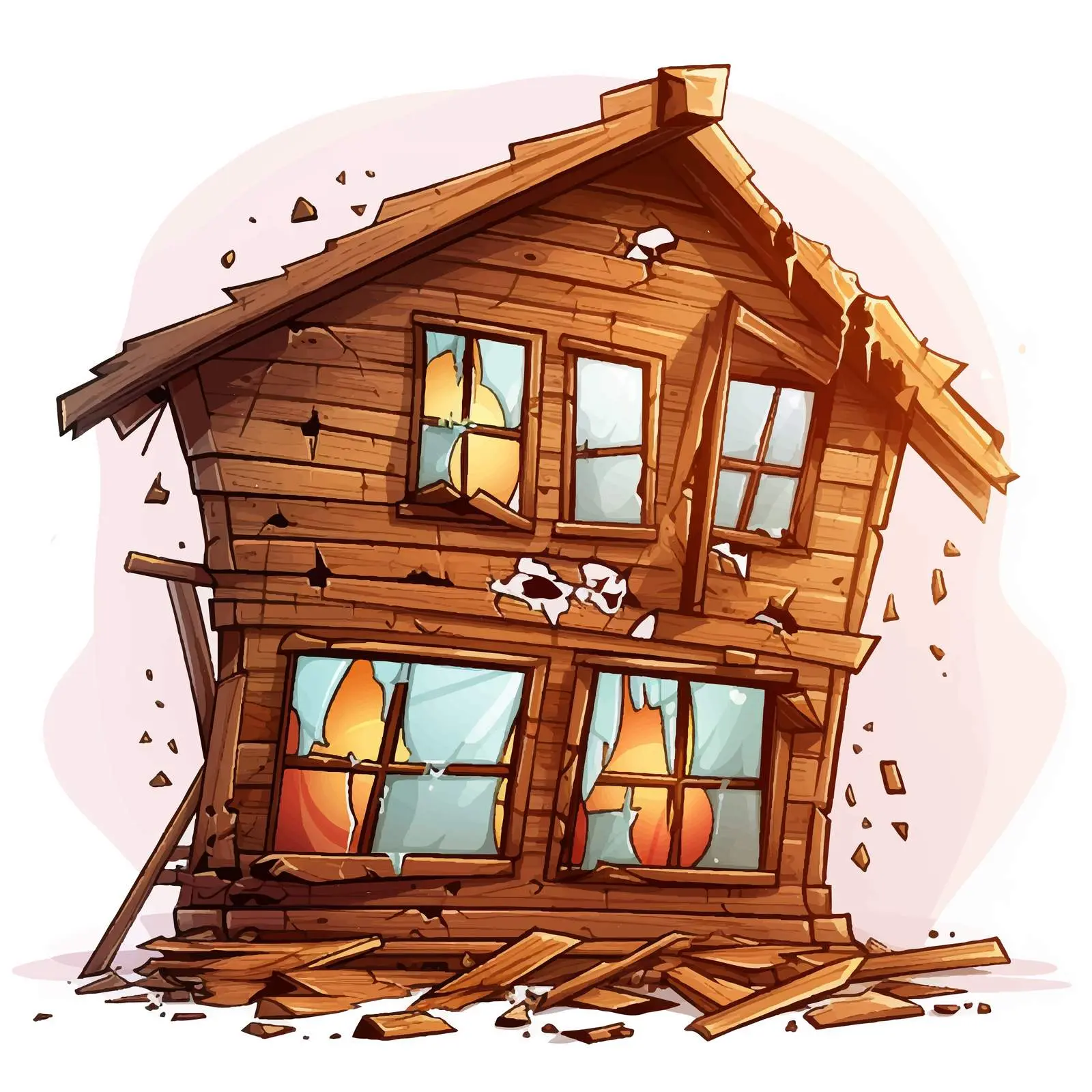 Wooden House with Broken Windows Illustration — free download from Dotvec