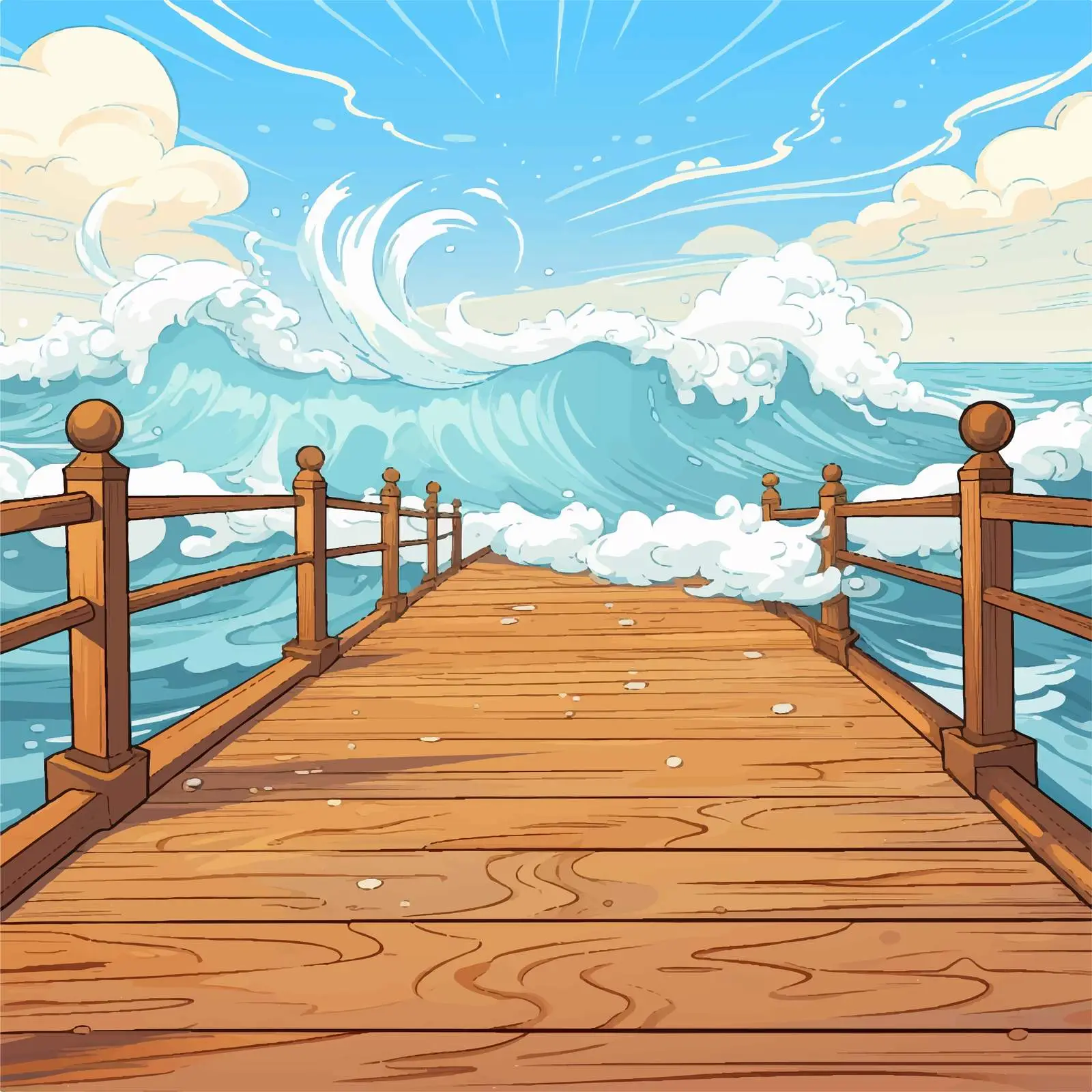 Wooden Pier with Ocean Waves Illustration — free download from Dotvec