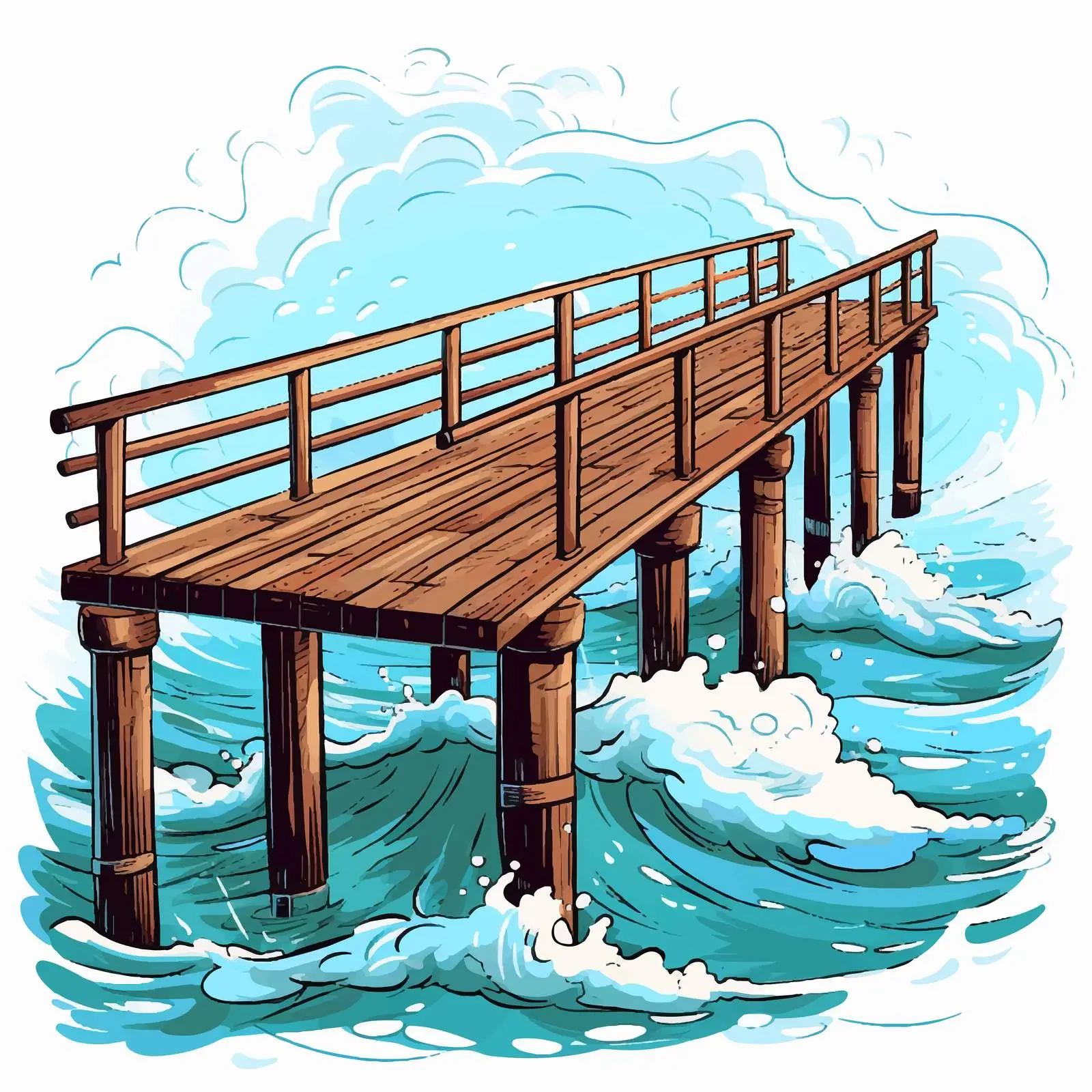 Wooden Pier with Ocean Waves Vector Illustration — free download from Dotvec