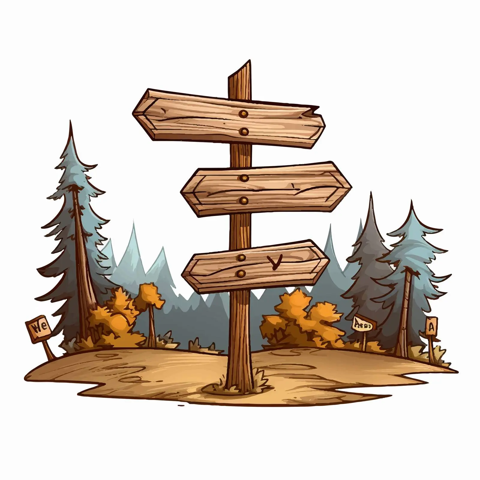 Cartoon Wooden Sign Line Vector Illustration – free custom sign image from Dotvec