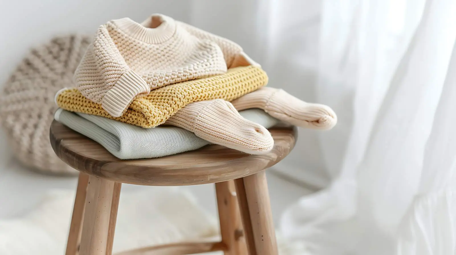 Cozy Wooden Stool with Pastel Hygge Accessories — free download from Dotvec