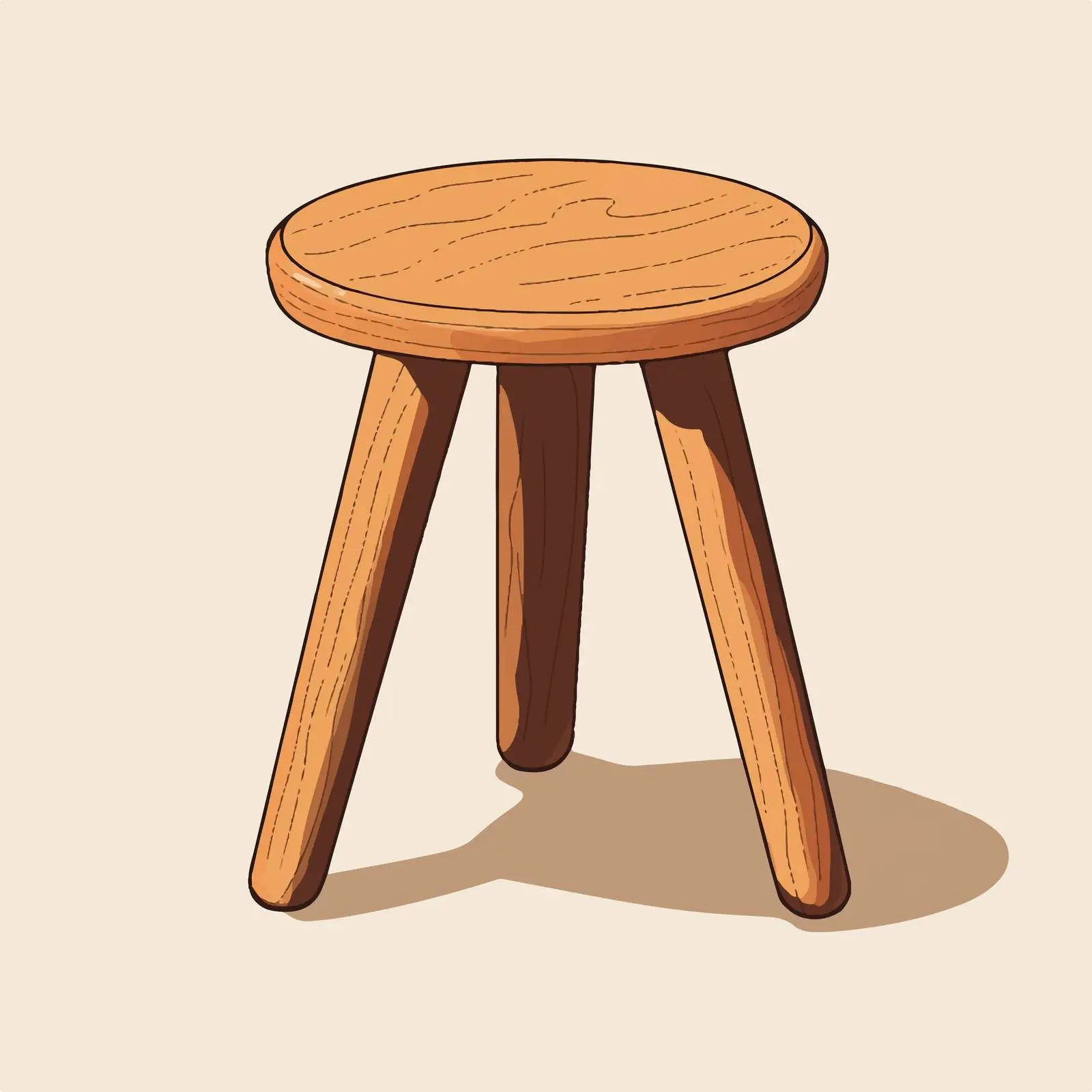 Flat Vector Illustration of Wooden Three-Legged Stool — free download from Dotvec