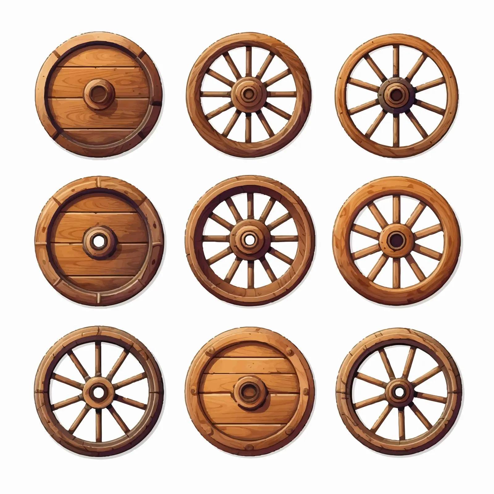 Wooden Wheels Vector Illustration on White Background – free transportation graphics image from Dotvec