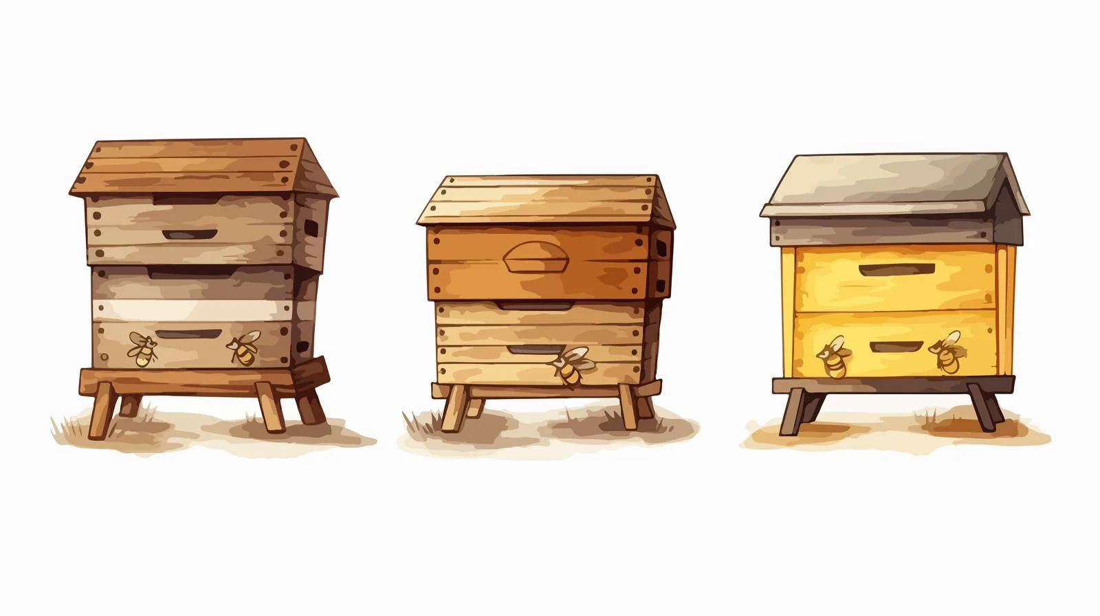 Rustic Beehives on White Background — free download from Dotvec