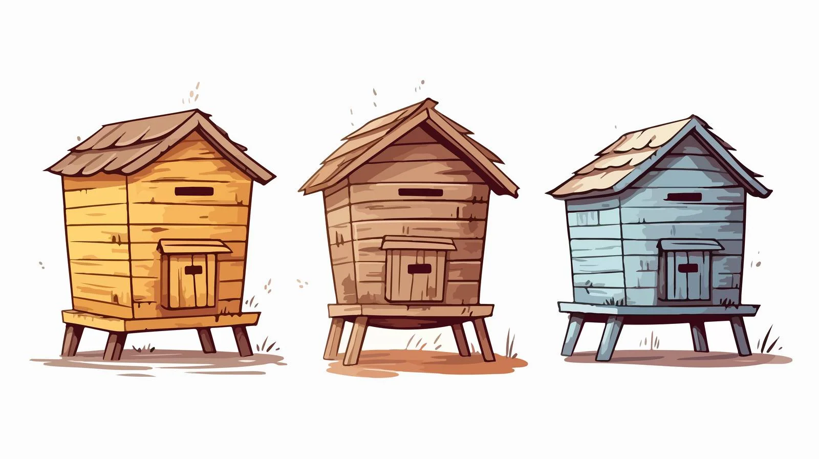 Rustic Beehives on White Background — free download from Dotvec