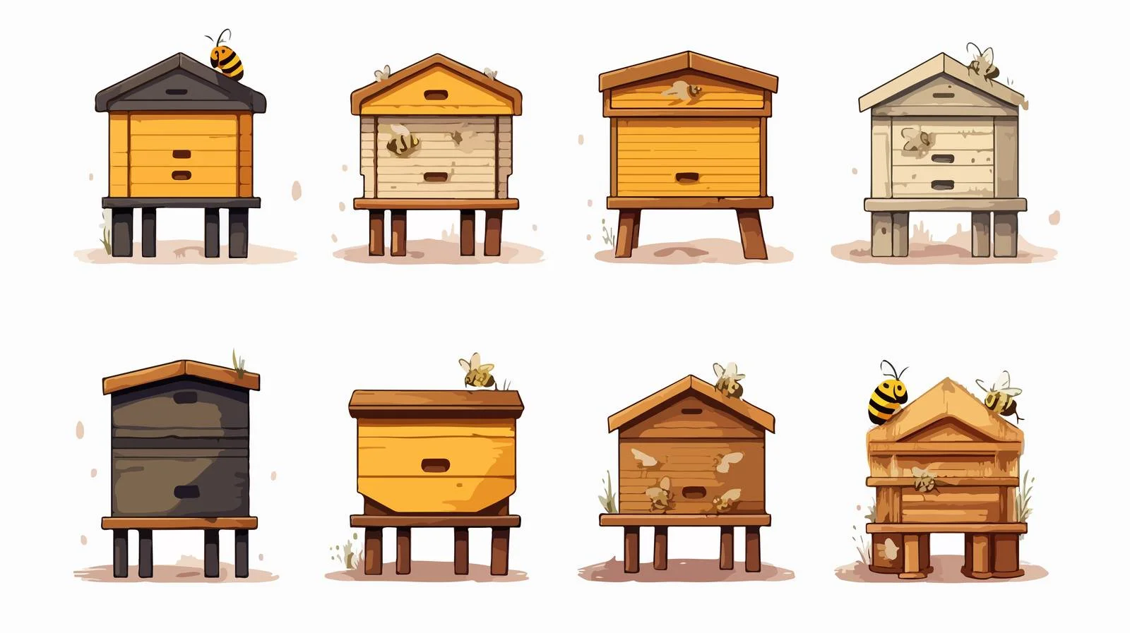 Rustic Wooden Beehives on White Background — free download from Dotvec