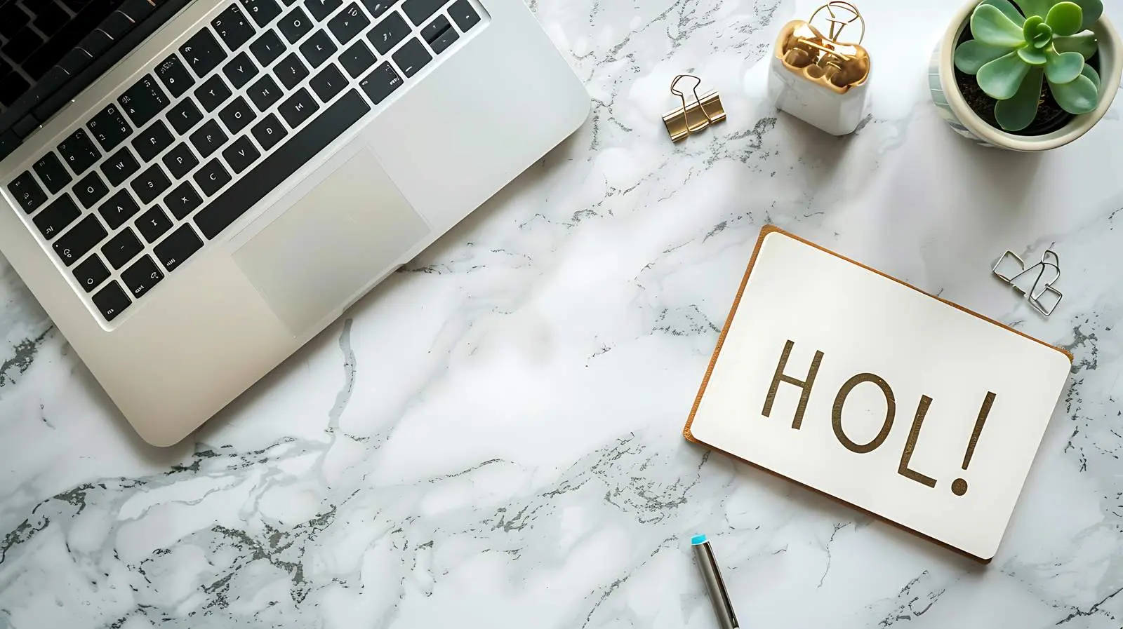 Flat Lay Office Table with Word Hello — free download from Dotvec