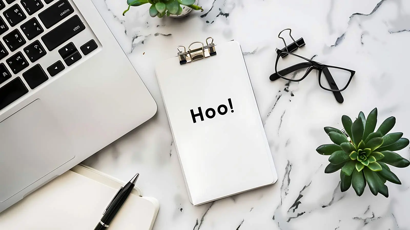 Flat Lay Office Table with Word Hello — free download from Dotvec