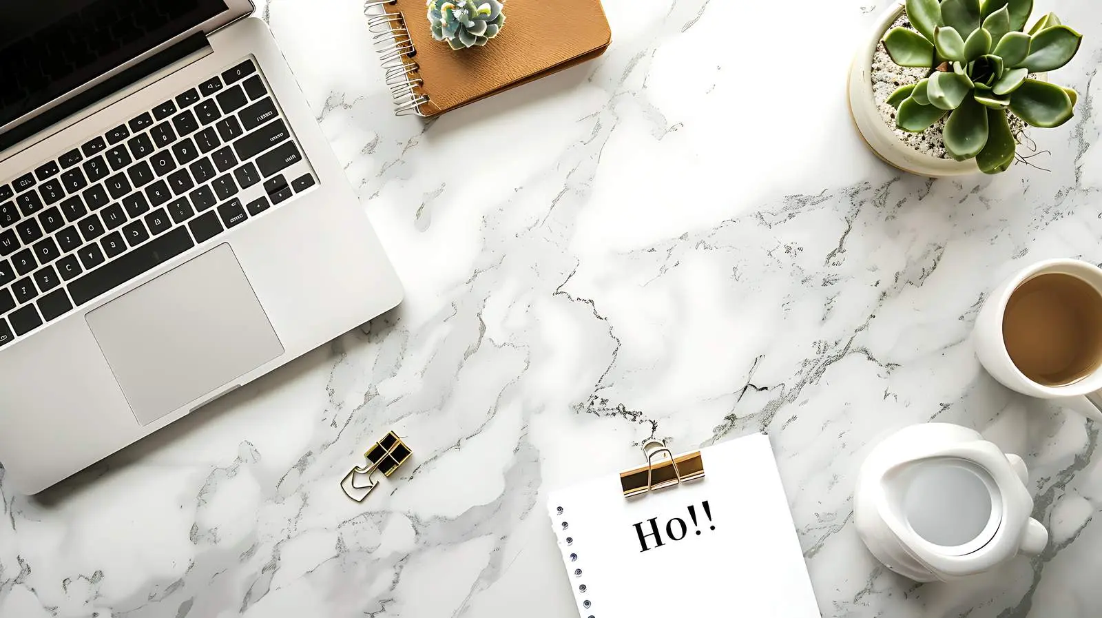 Flat Lay Office Table with Hello Note — free download from Dotvec