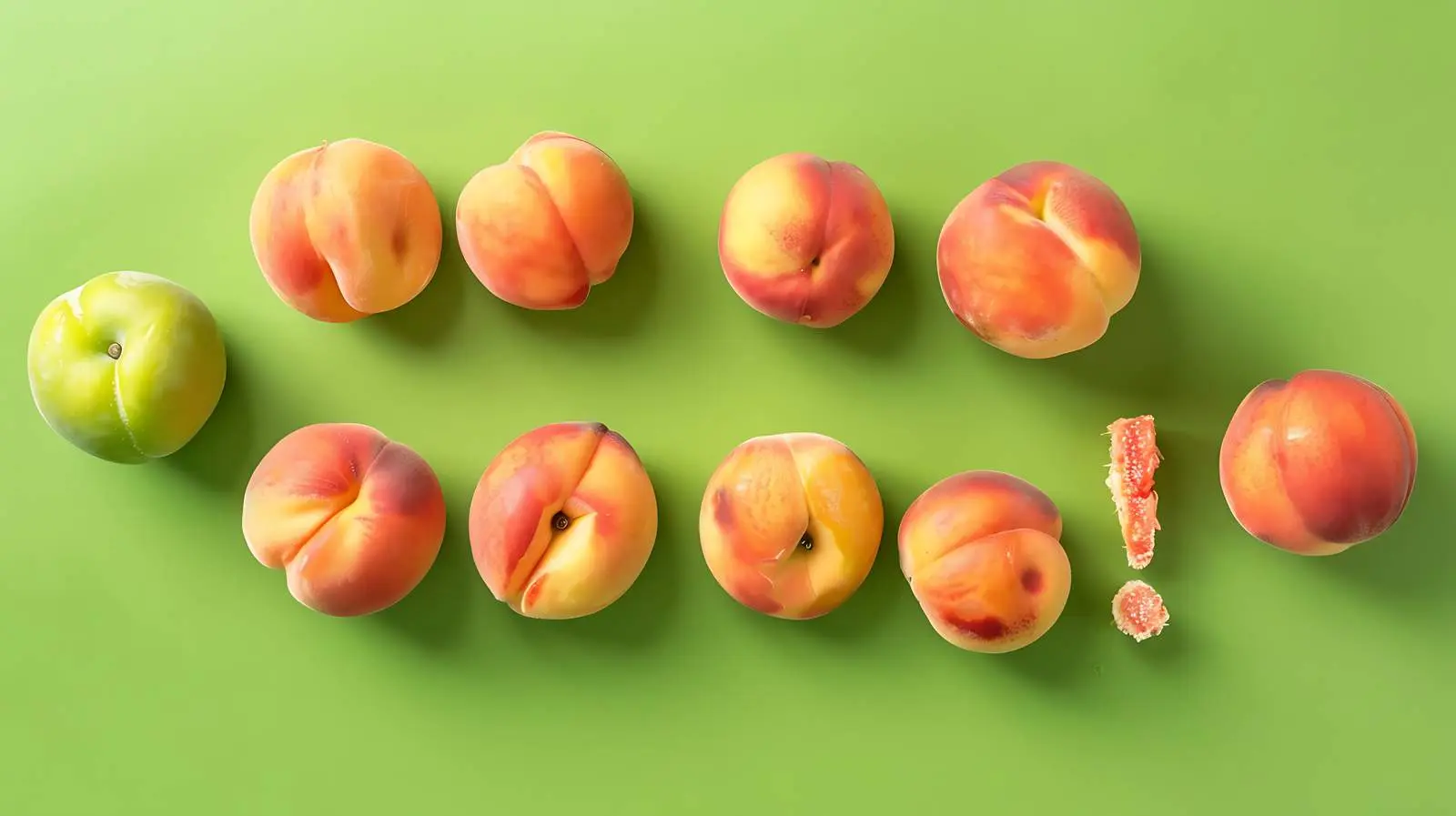 Peach Fruit Arrangement on Bright Green Background — free download from Dotvec