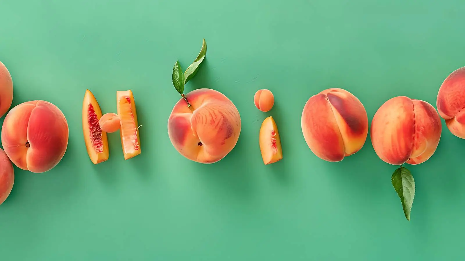 Peach Fruit Arrangement on Bright Green Background — free download from Dotvec