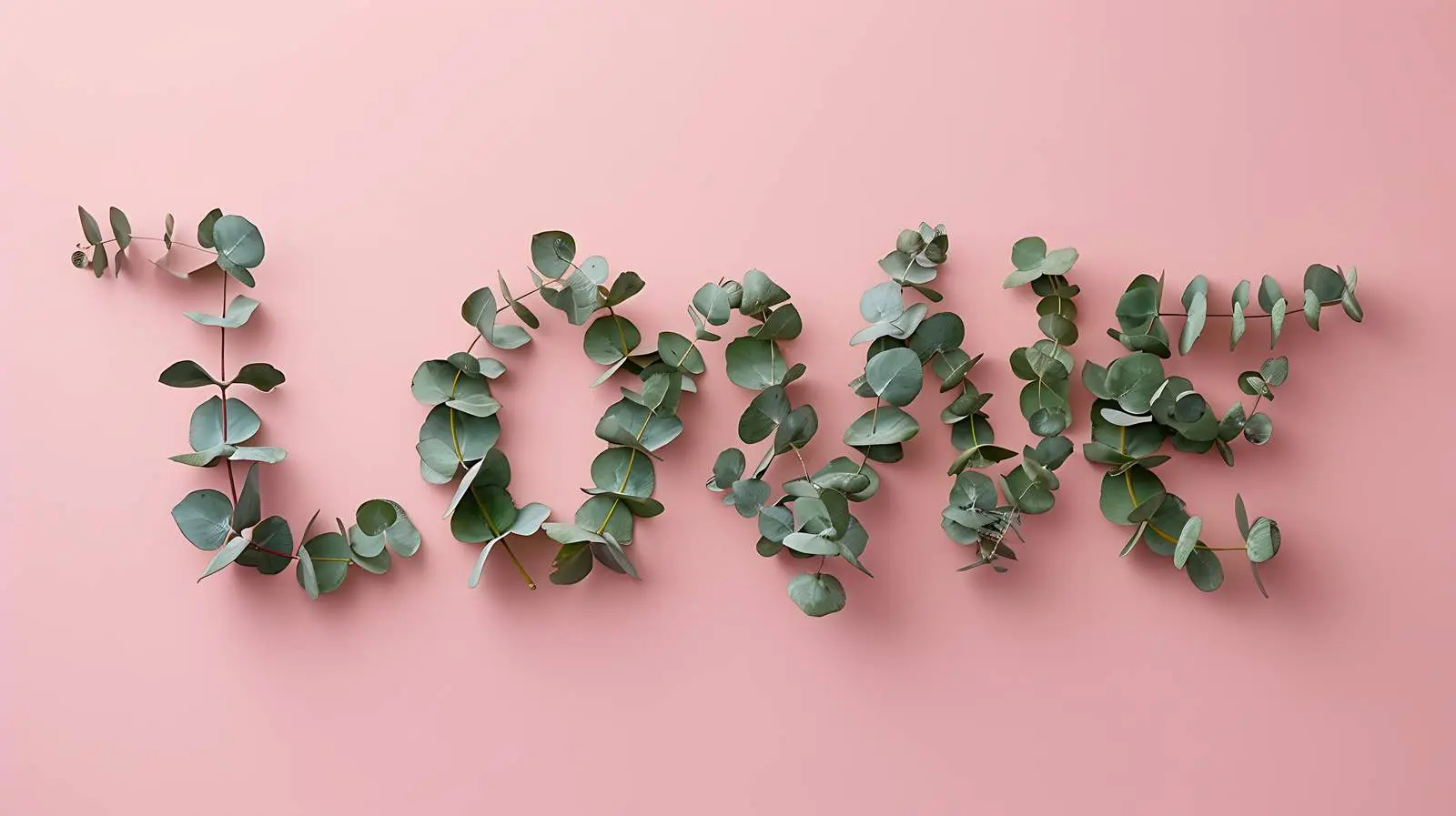 Eucalyptus Branches Forming Love Symbol on Pink Background – free pastel pink image from Dotvec