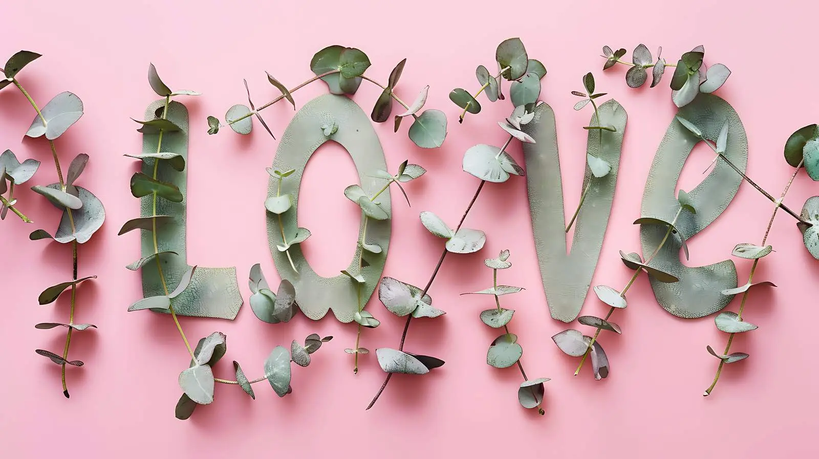 Eucalyptus Branch Love on Pastel Pink Background — free download from Dotvec