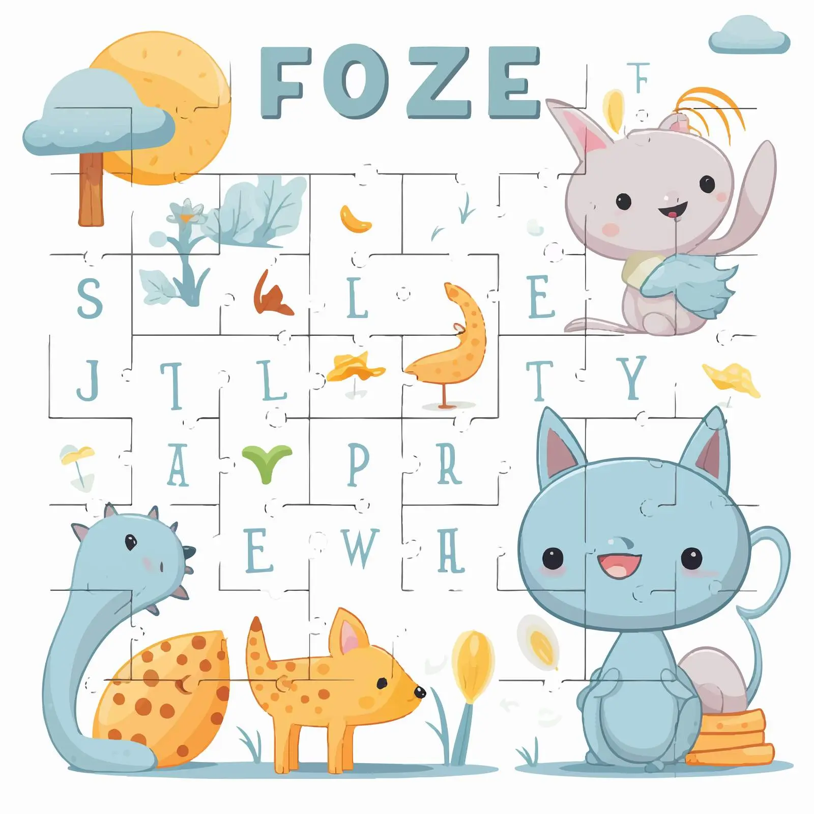 Educational Words Puzzle Learning Game Worksheet – free language learning image from Dotvec