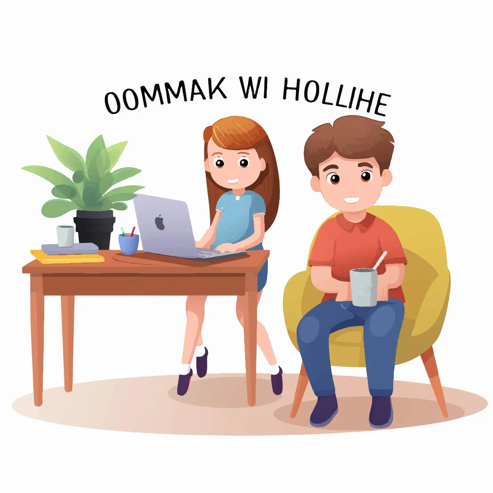 Kids Working at Home in Cartoon Style — free download from Dotvec