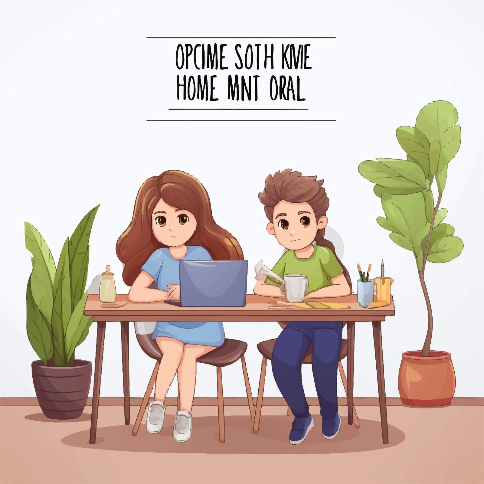 Cartoon Style Kids Working at Home — free download from Dotvec