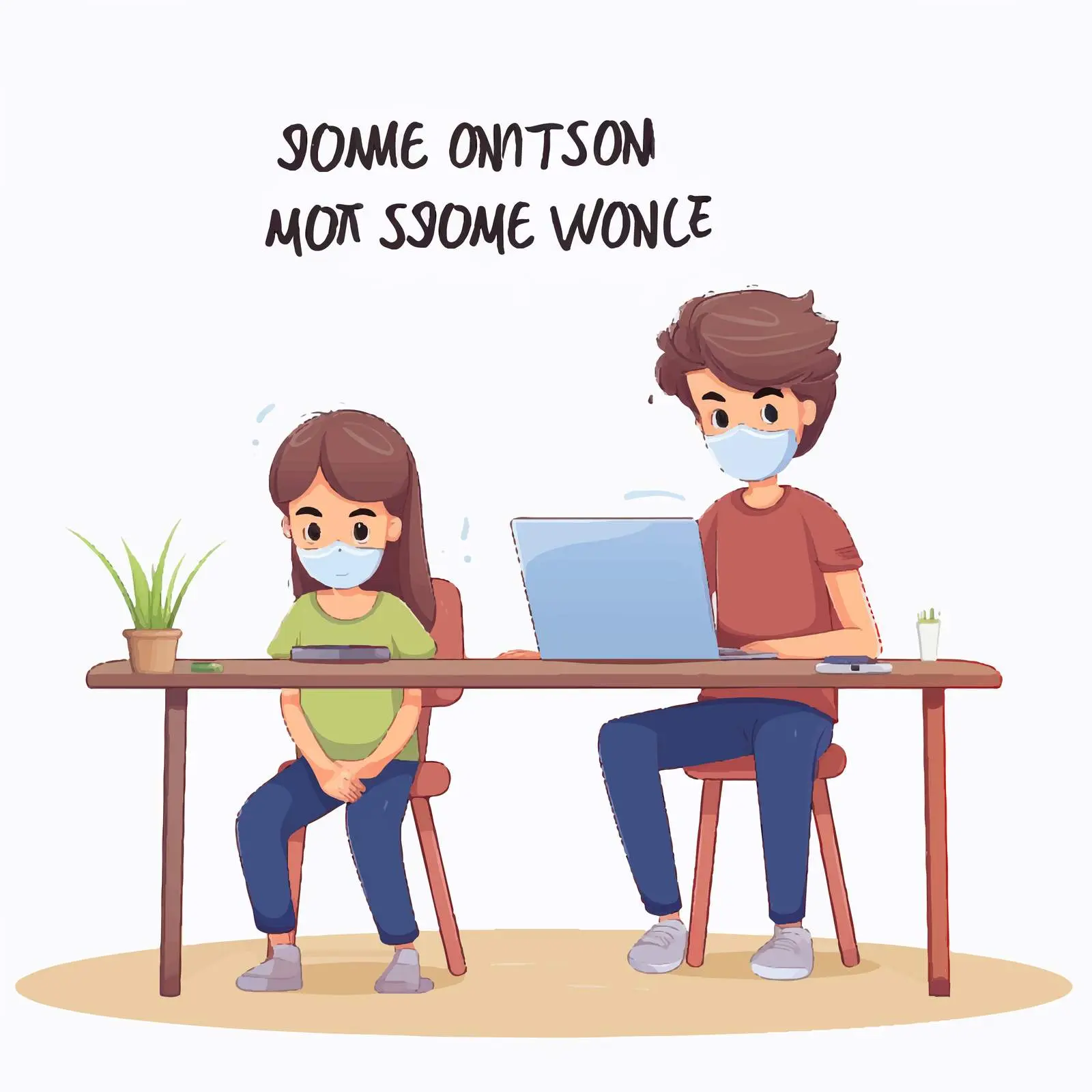 Cartoon Style Work At Home with Two Kids — free download from Dotvec