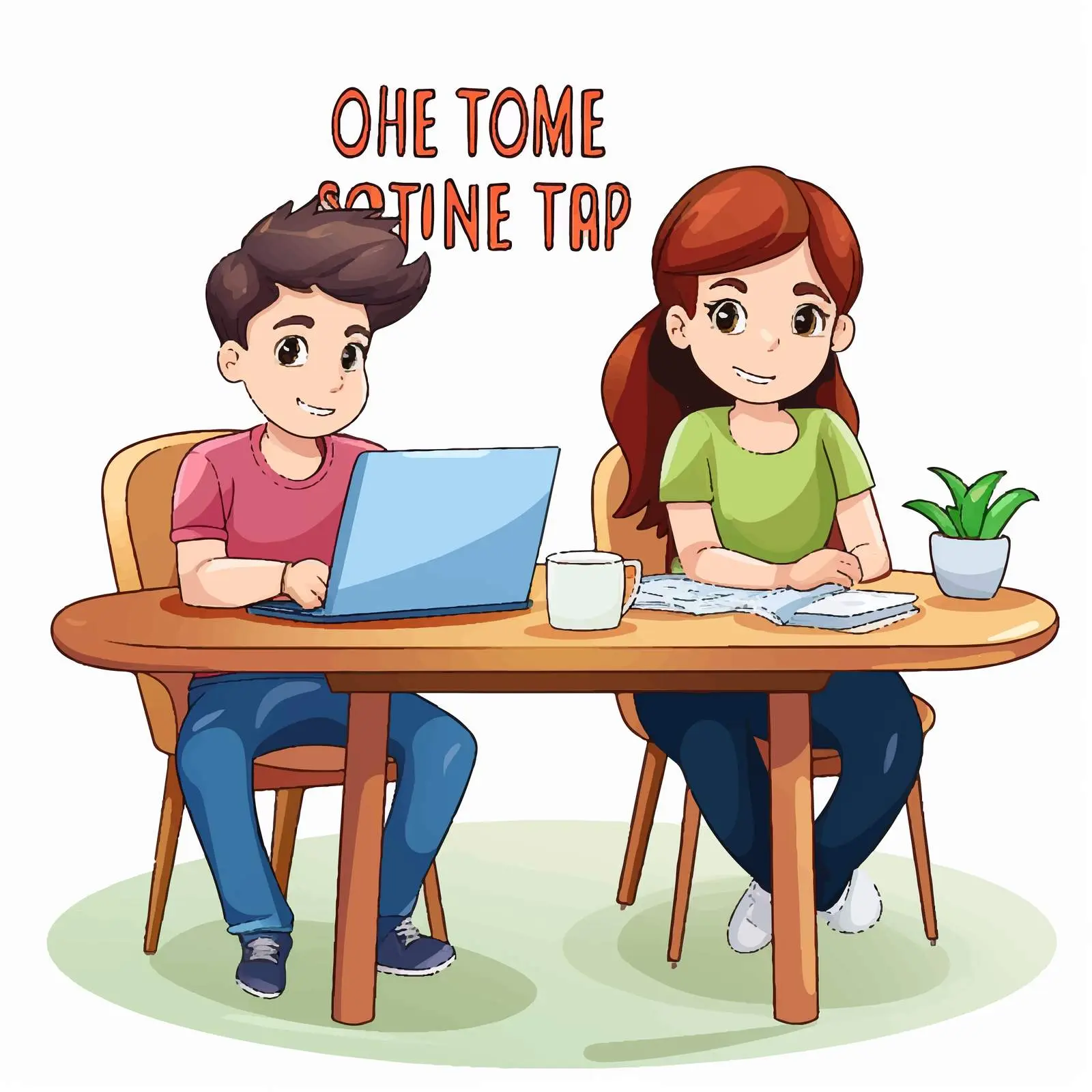 Kids Working at Home in Cartoon Style — free download from Dotvec