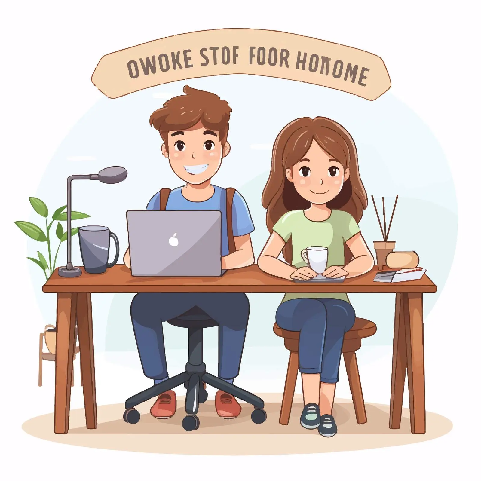 Kids Working from Home in Cartoon Style — free download from Dotvec