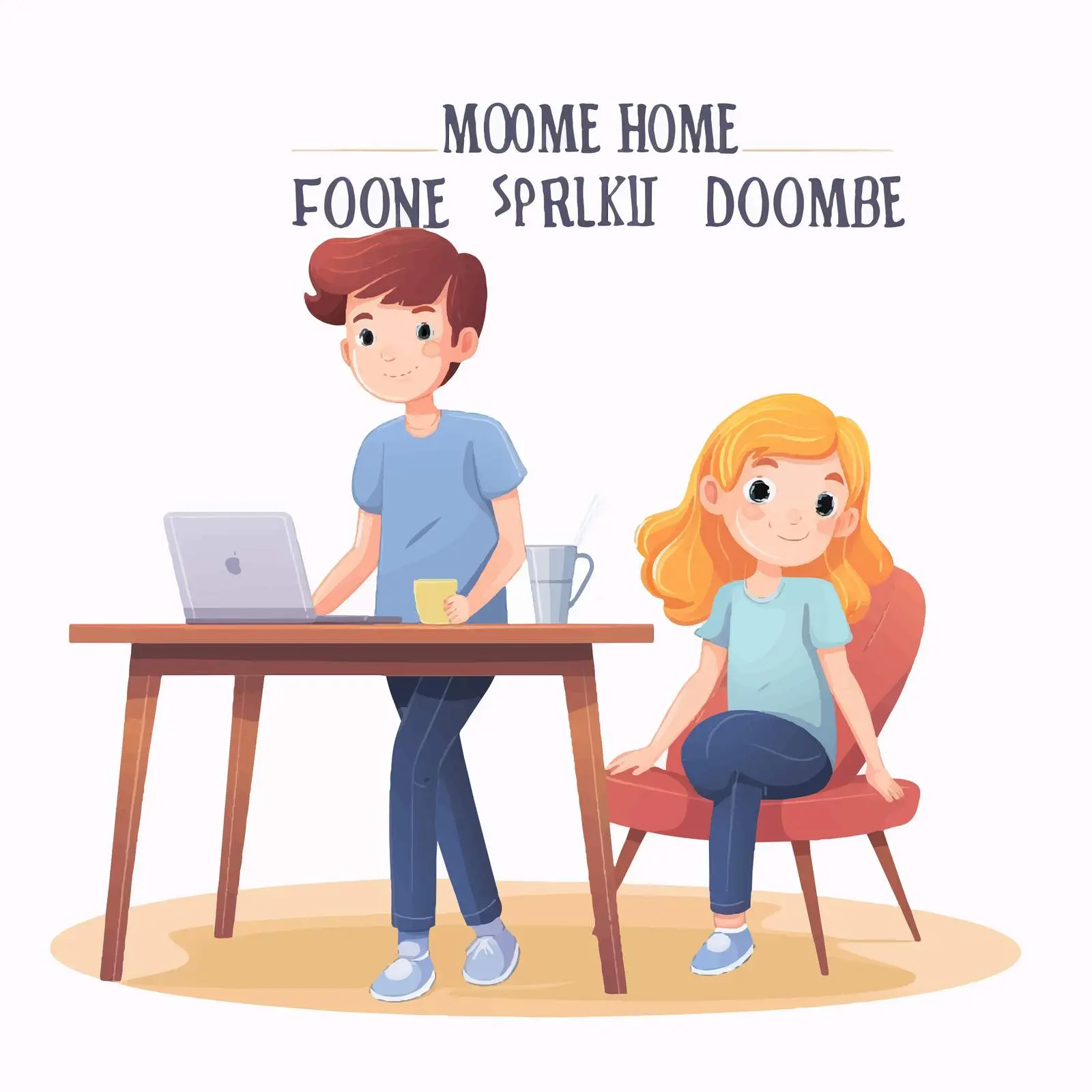 Kids Working from Home in Cartoon Style — free download from Dotvec