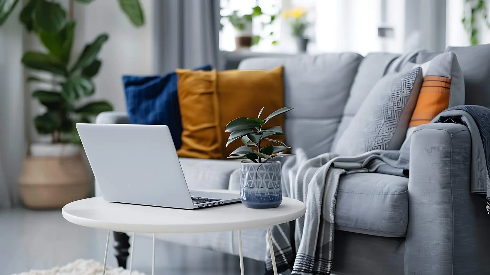 Cozy Home Office with Laptop on Side Table – free home productivity image from Dotvec