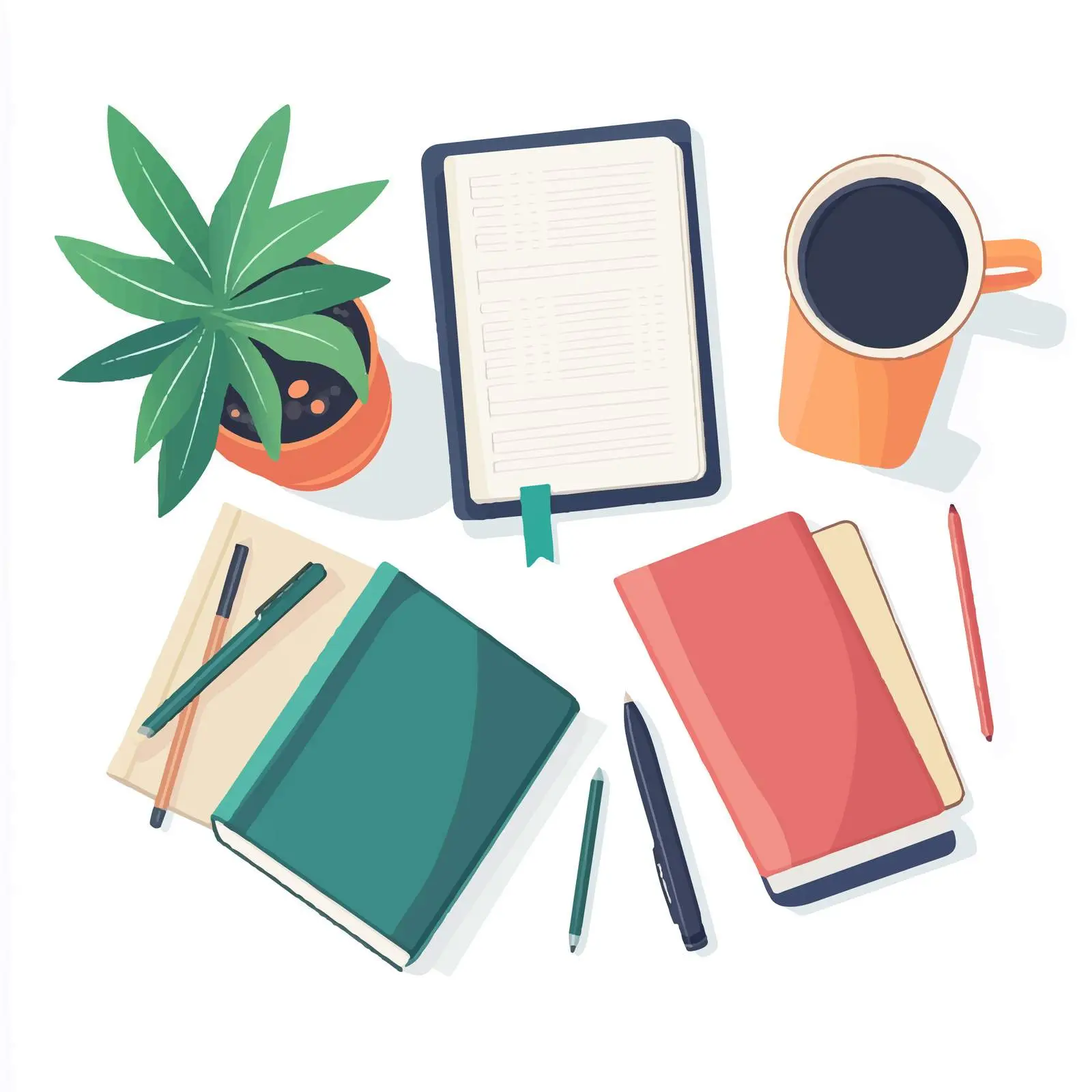 Workspace Essentials with Coffee and Notebooks — free download from Dotvec