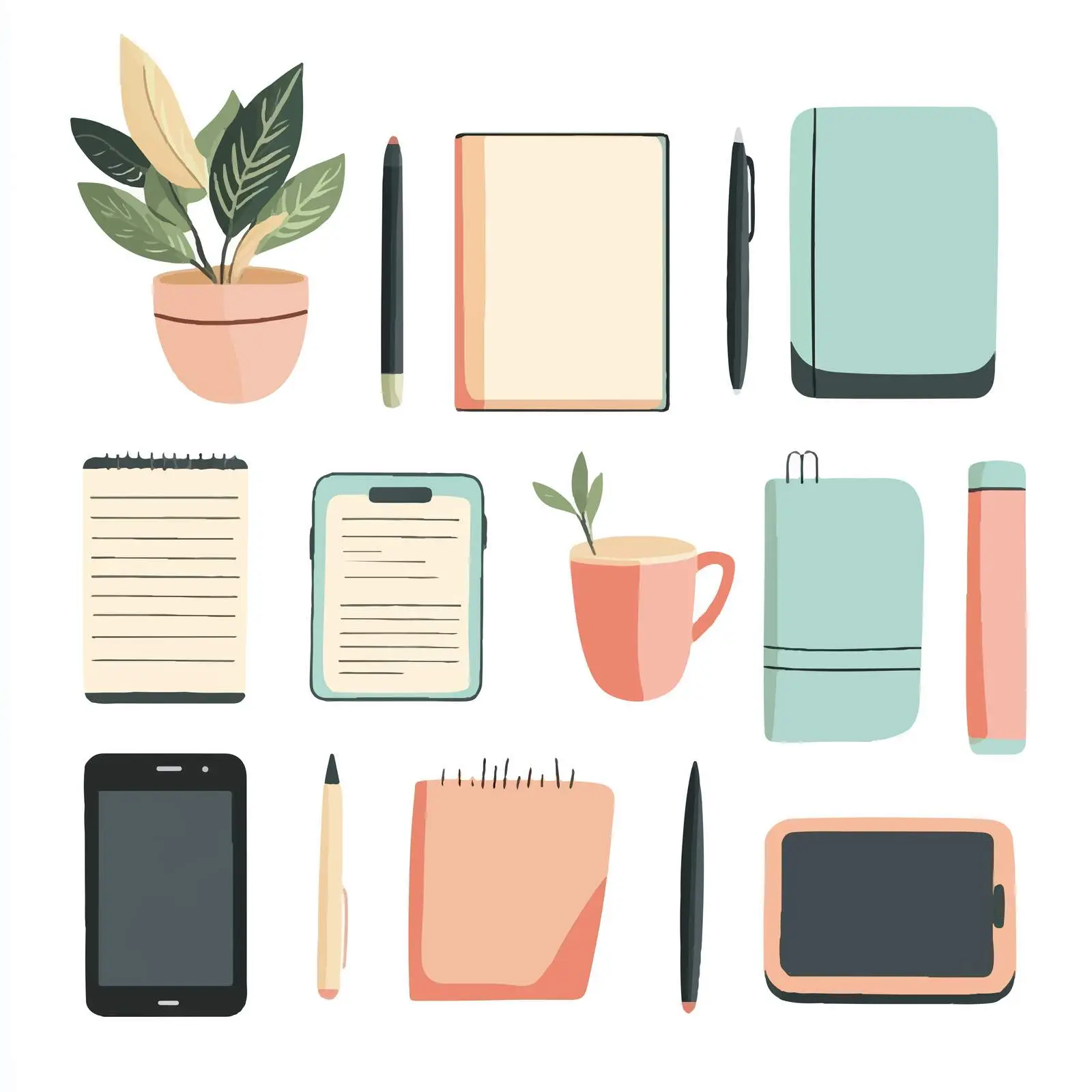 Workspace with Notebooks and Coffee Essentials — free download from Dotvec