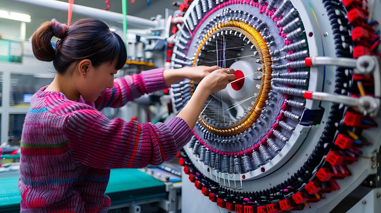 Industrial worker threading circular knitting machine — free download from Dotvec