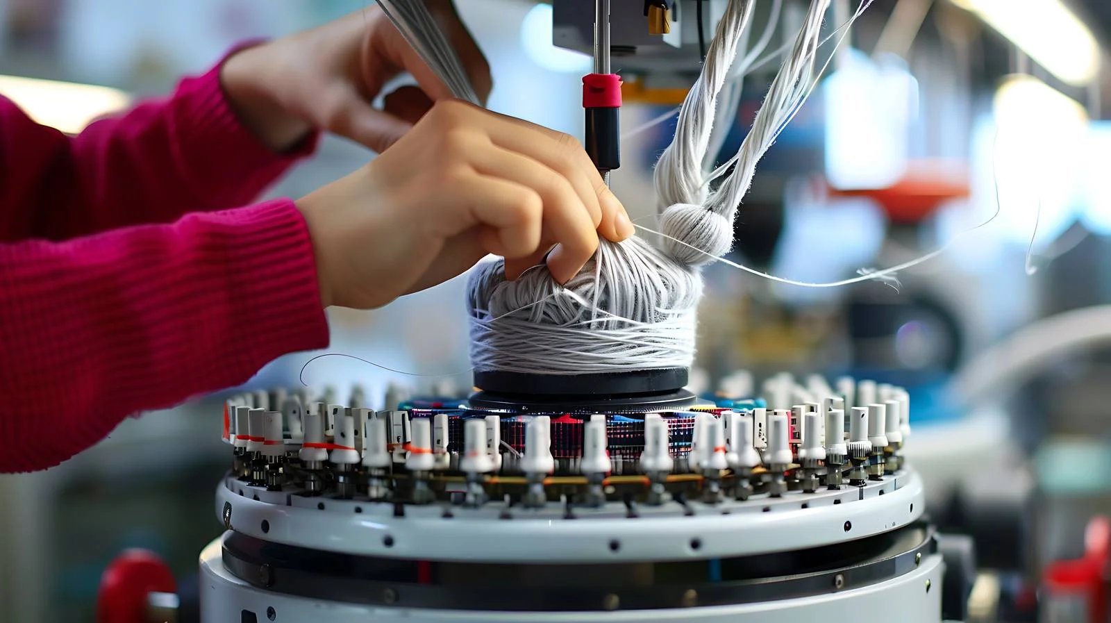 Textile Worker Adjusting Circular Knitting Machine — free download from Dotvec