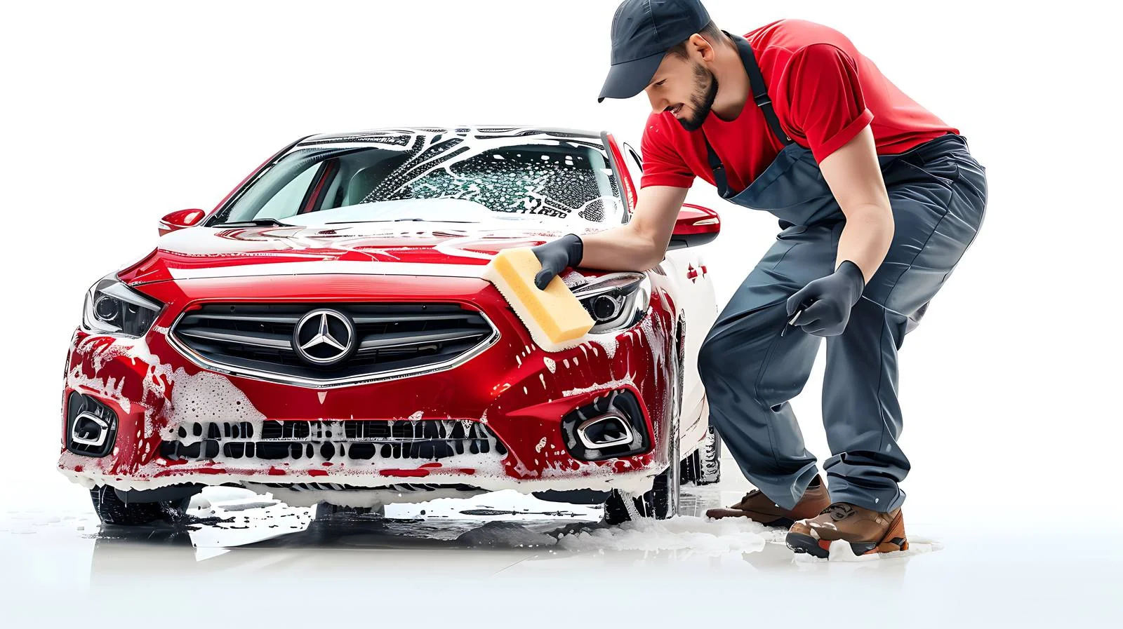 Car Wash Worker Cleaning Red Car — free download from Dotvec