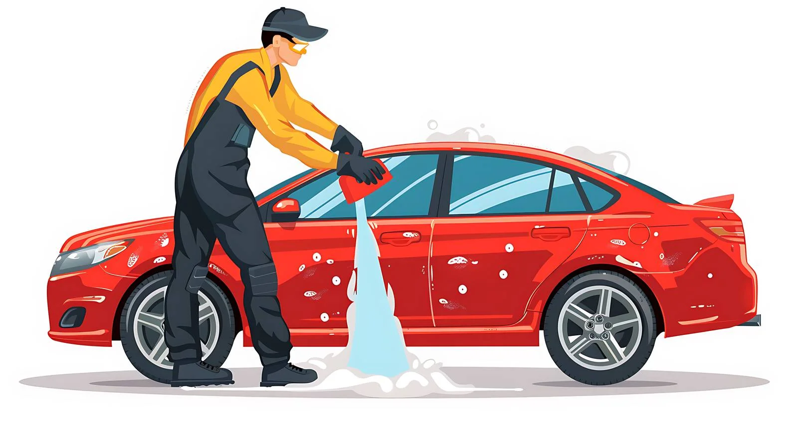 Car Wash Worker Cleaning Red Vehicle — free download from Dotvec