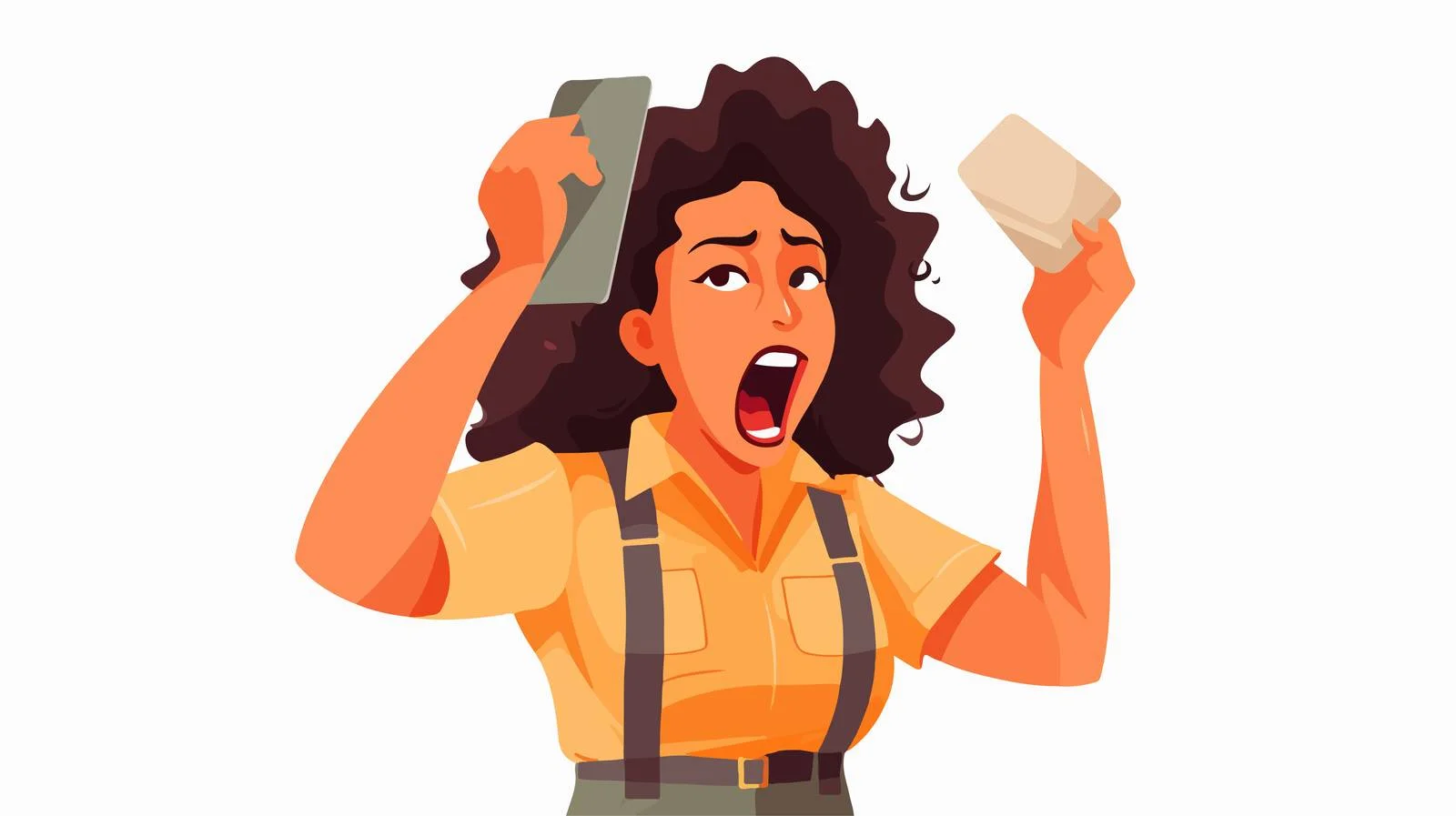 Frustrated Woman Screaming at Phone Cartoon — free download from Dotvec