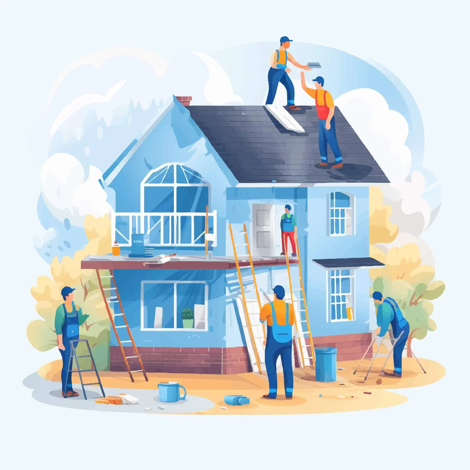 Builders Working on House Renovation Outdoors — free download from Dotvec